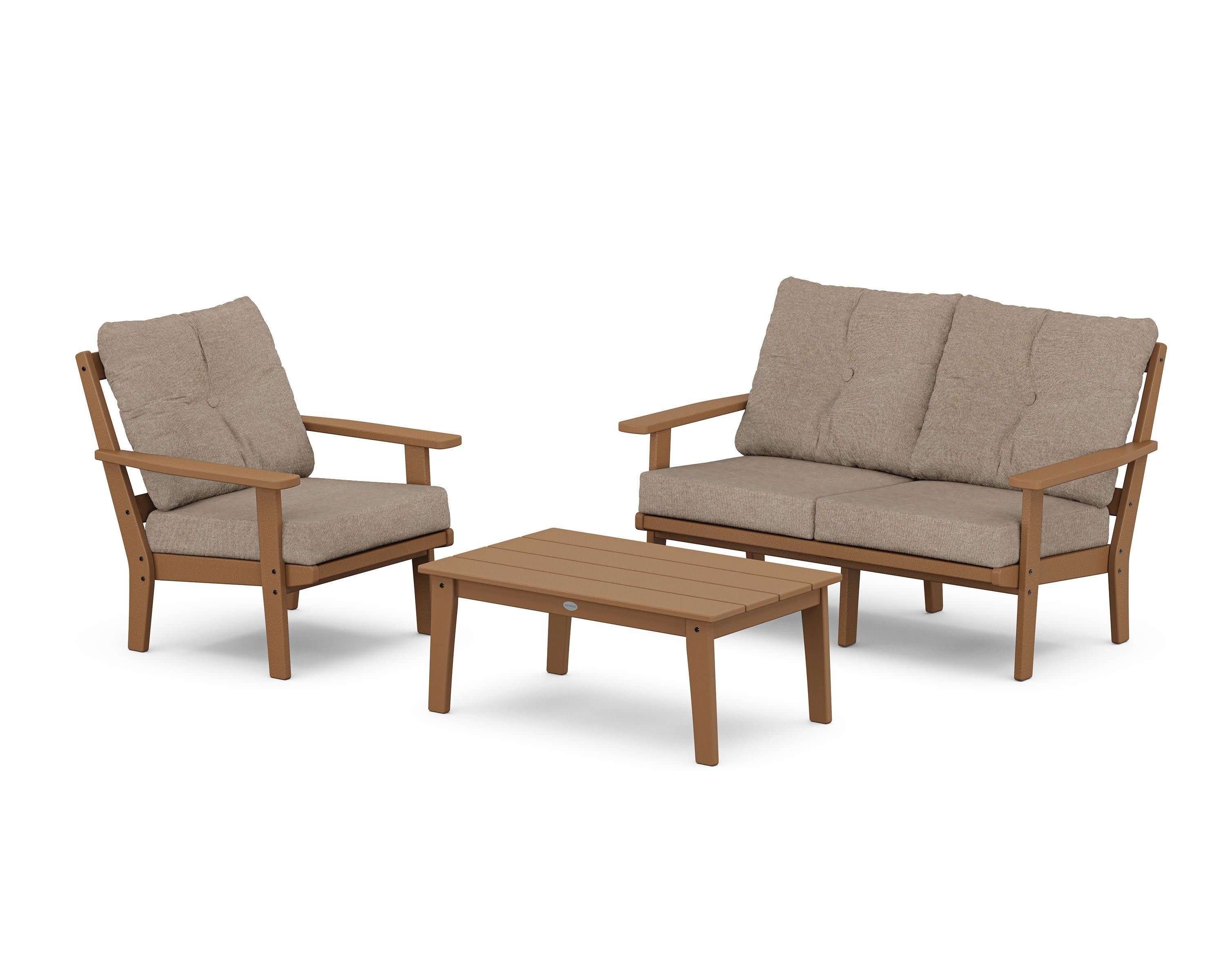 Oxford 3-Piece Deep Seating Set with Loveseat in Teak / Spiced Burlap