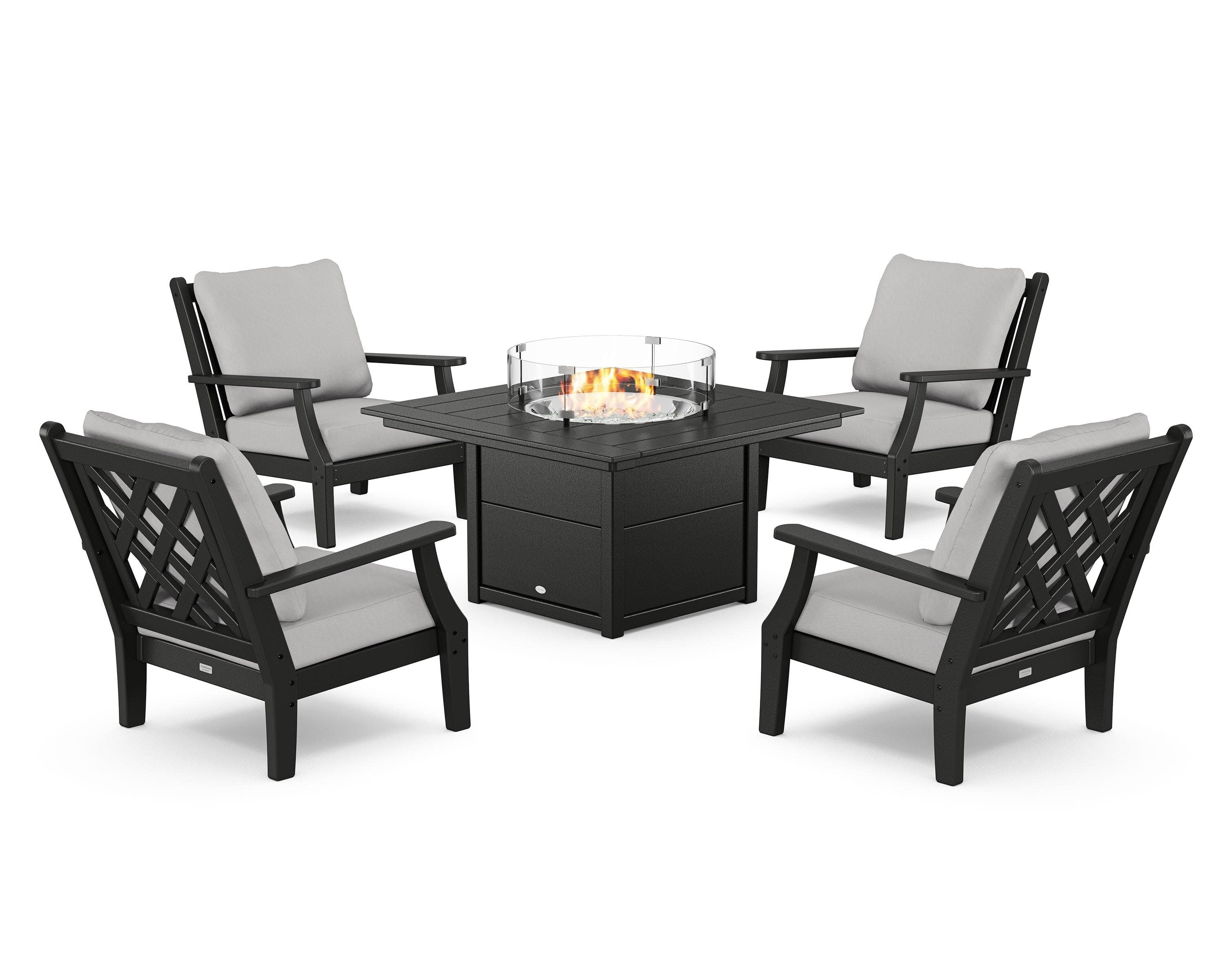 Wovendale 5-Piece Deep Seating Set with Fire Pit Table in Black / Diamond in the Rough
