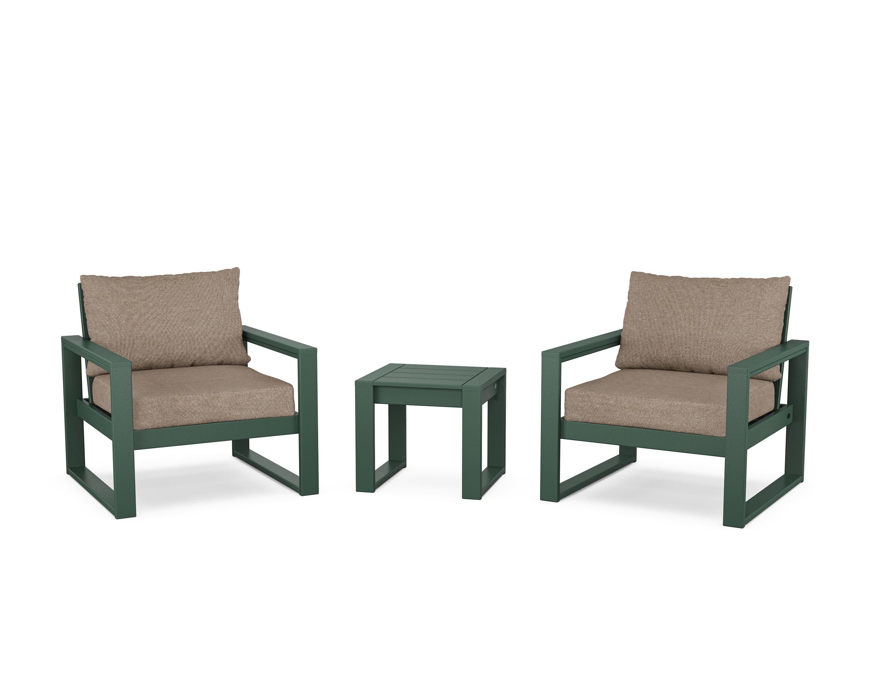 EDGE Sectional 3-Piece Deep Seating Set in Green / Spiced Burlap