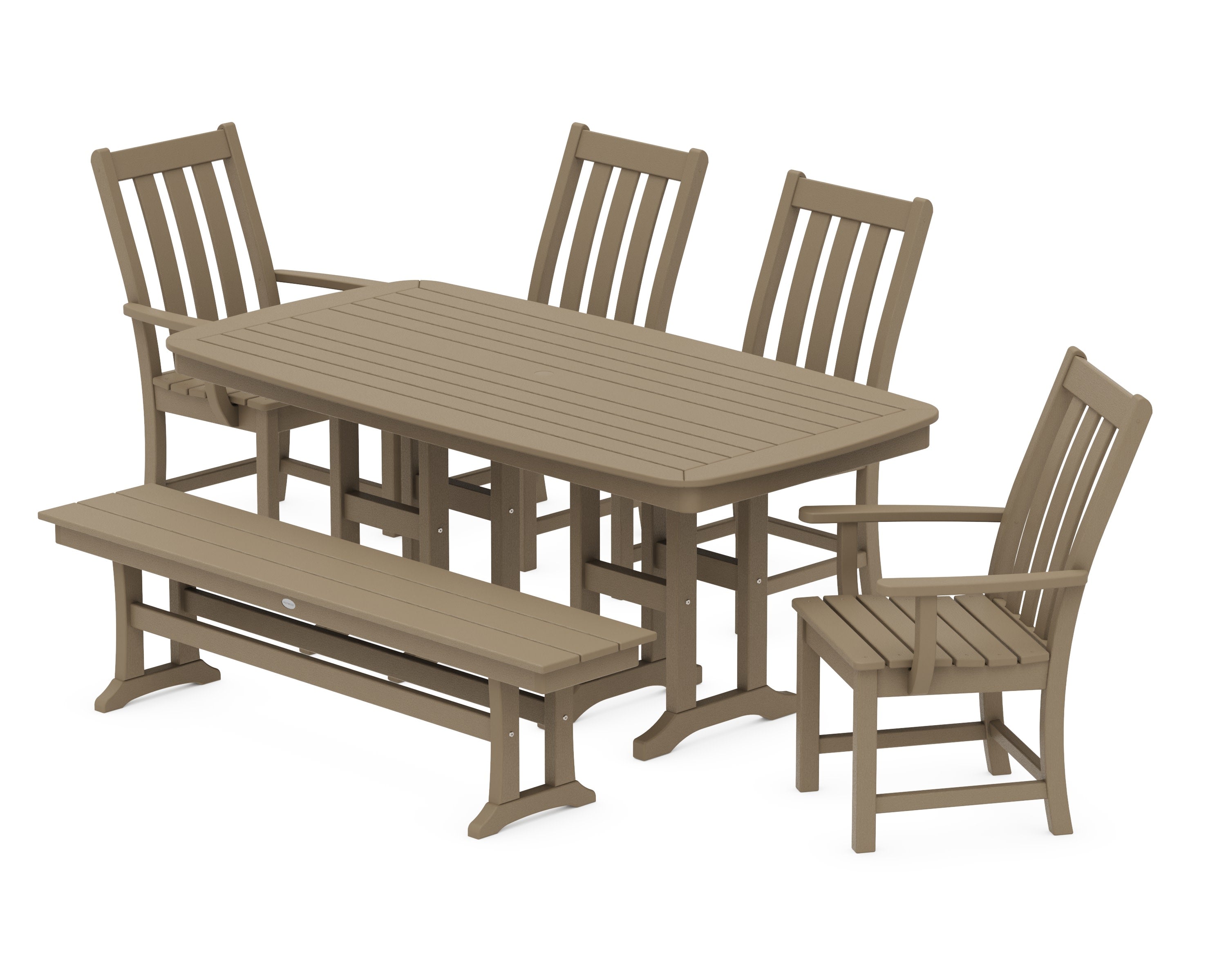 Vineyard 6-Piece Dining Set with Bench in Vintage Sahara