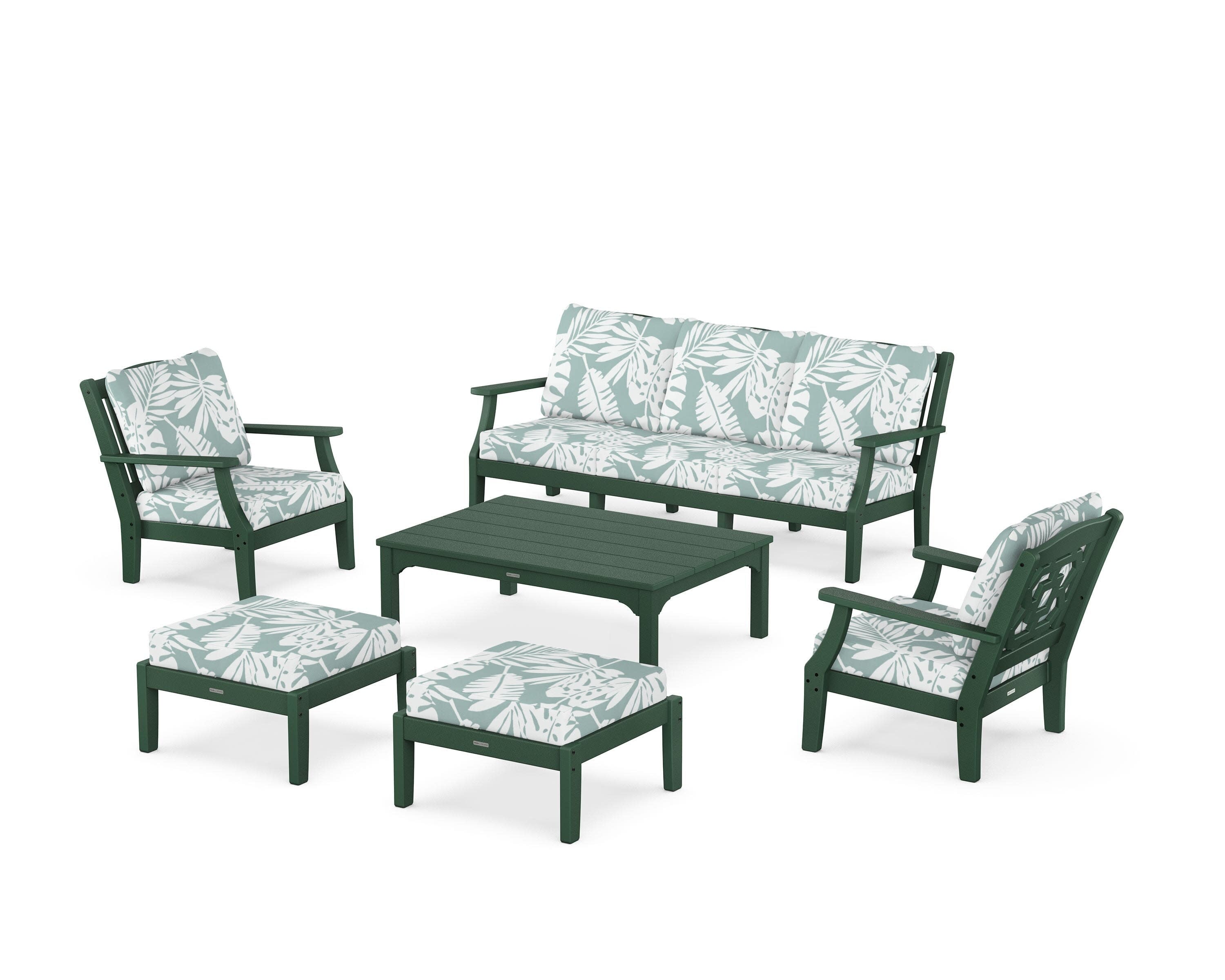 Chinoiserie 6-Piece Lounge Sofa Set in Green / Leaf Glacier Spa
