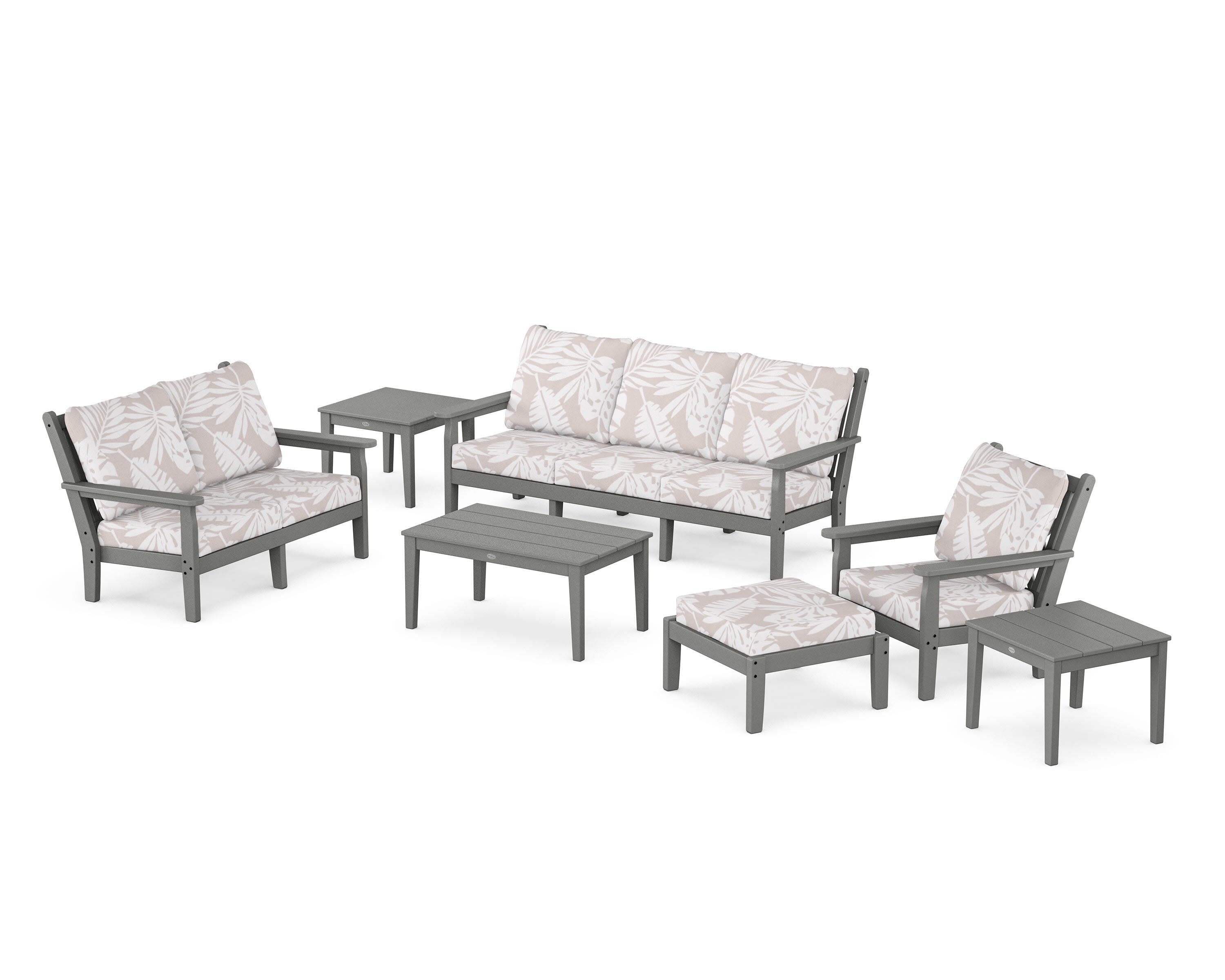 Chippendale 7-Piece Deep Seating Set in Slate Grey / Leaf Dune Burlap