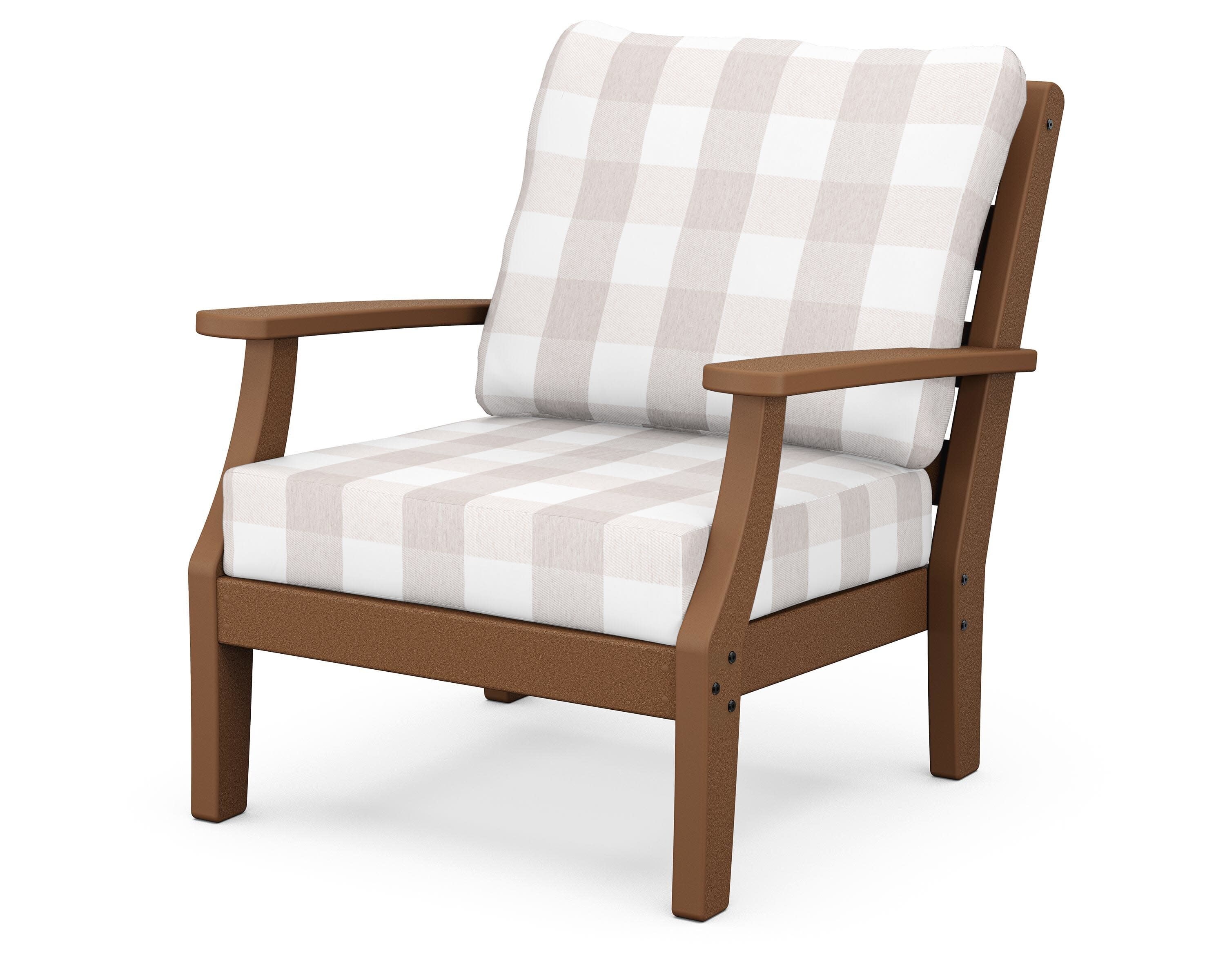 Chesapeake Deep Seating Chair in Teak / Buffalo Plaid Dune Burlap