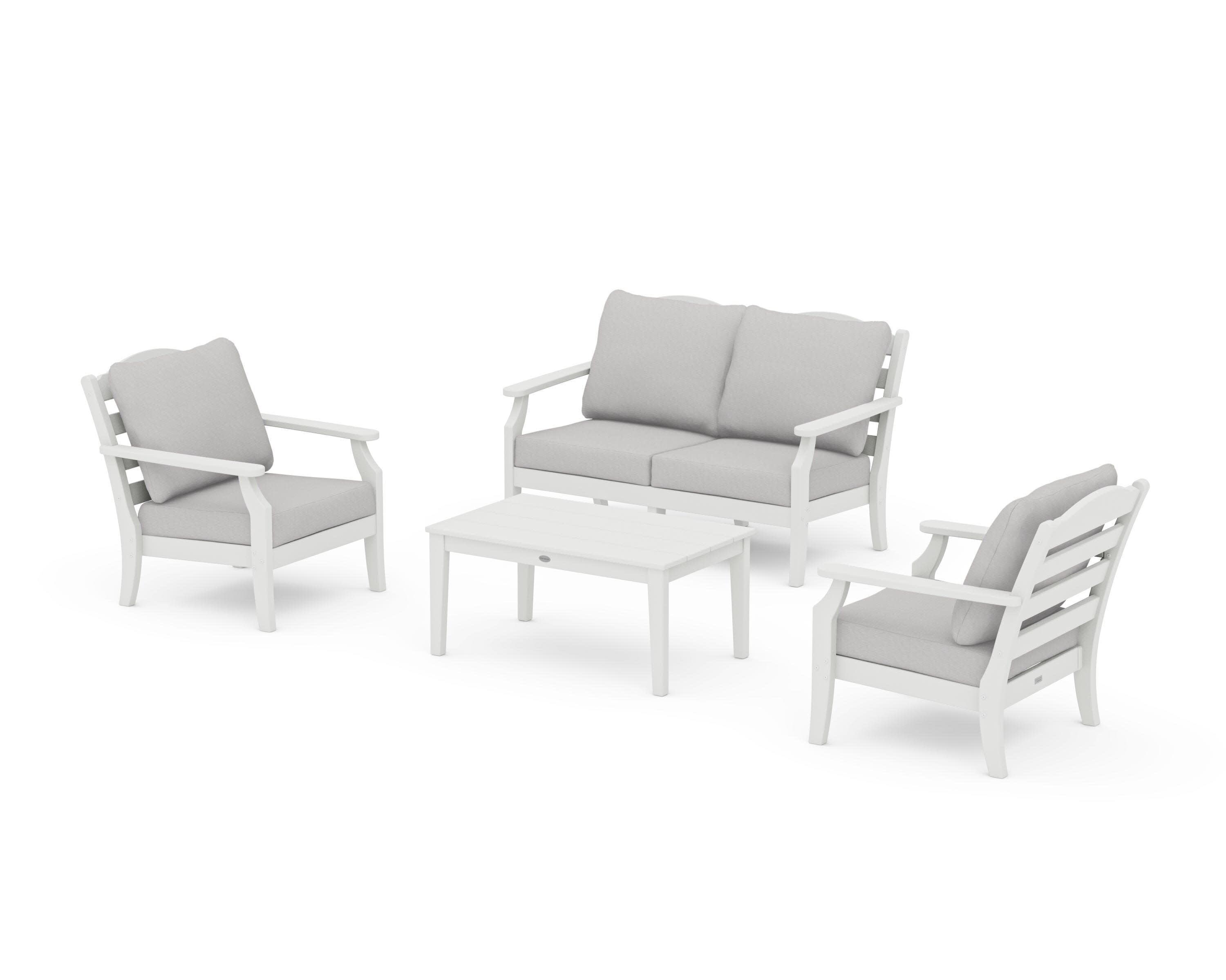 Savannah 4-Piece Deep Seating Set with Loveseat in Vintage White / Diamond in the Rough