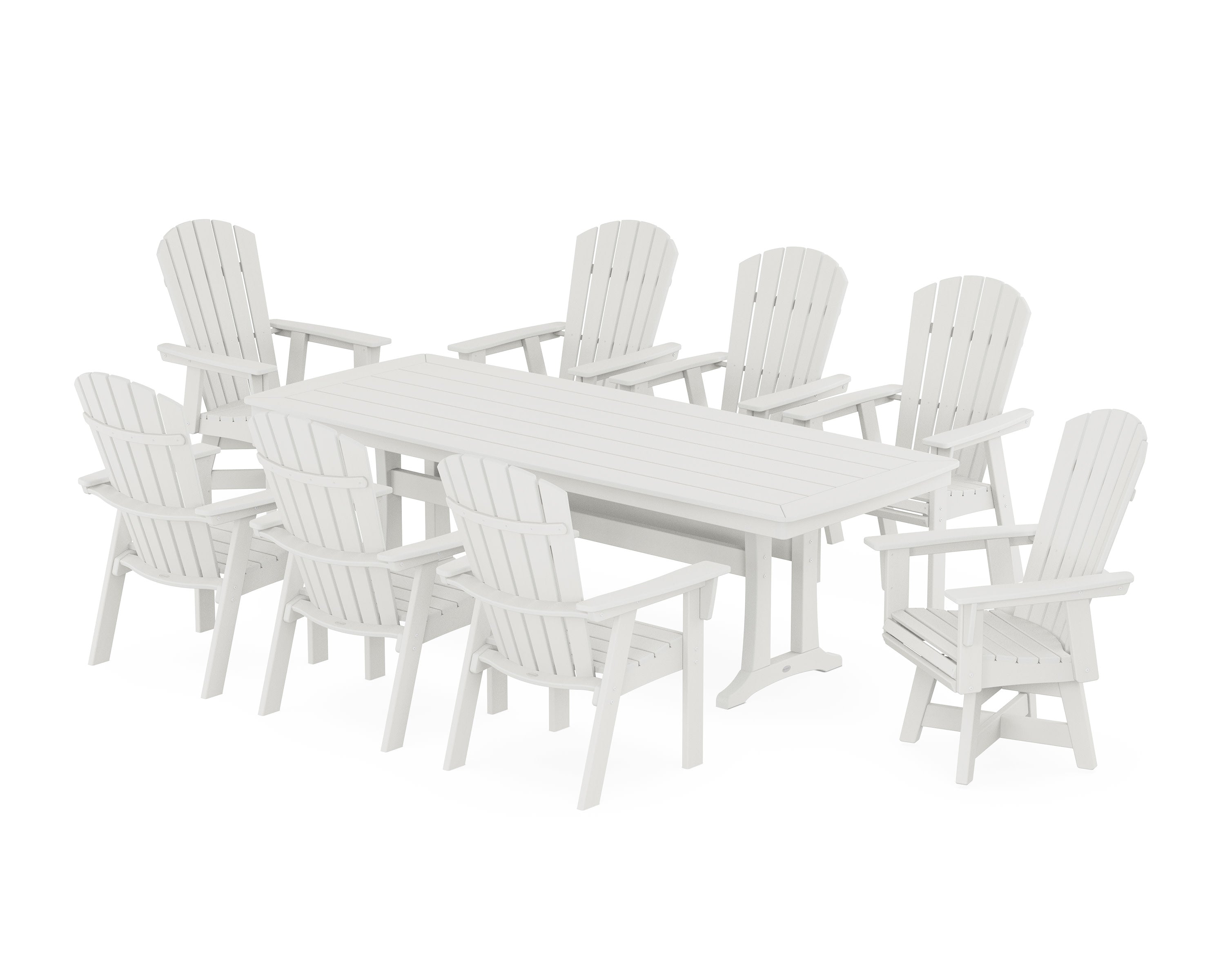 Nautical Curveback Adirondack Swivel 9-Piece Dining Set with Trestle Legs in Vintage White