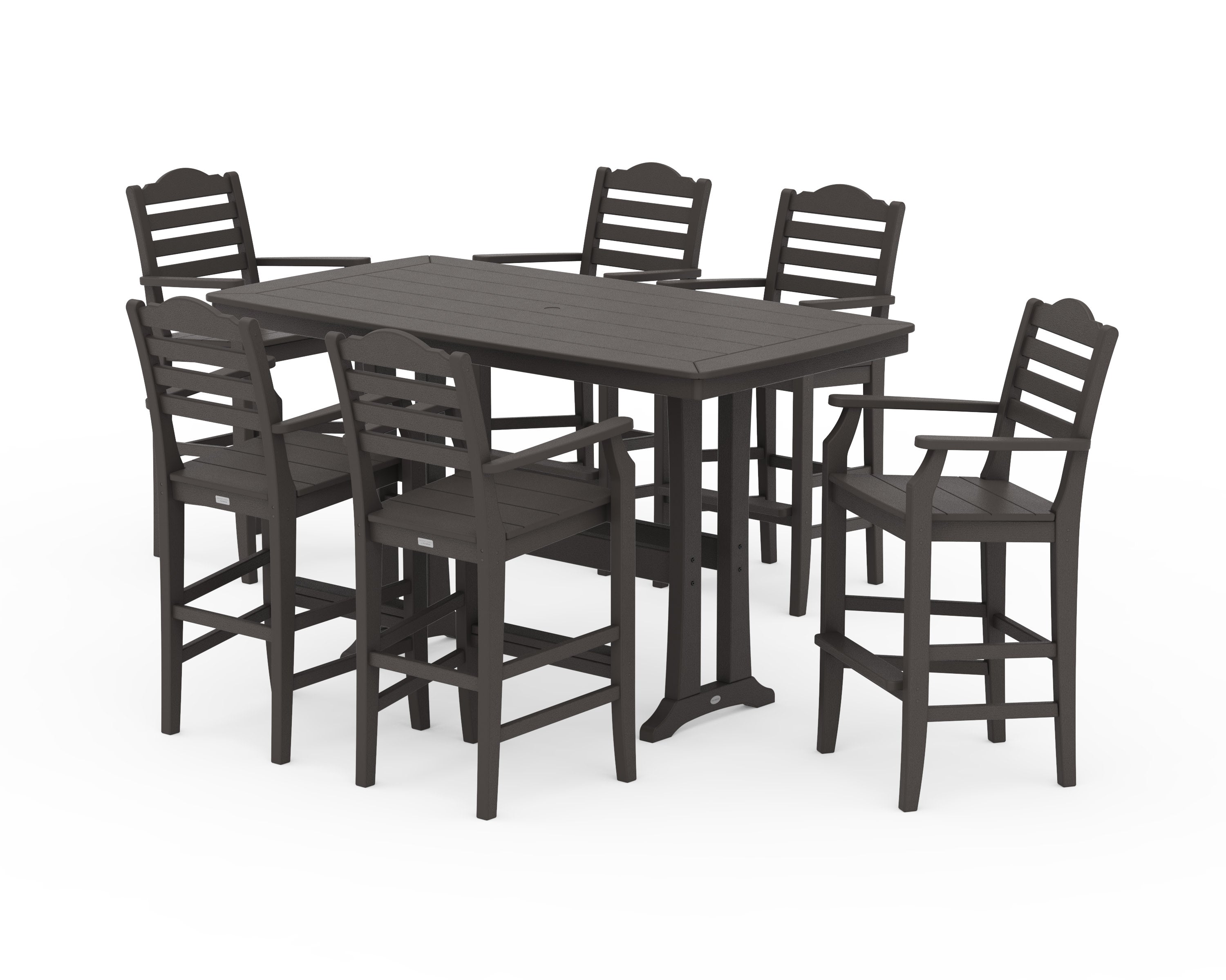 Savannah Arm Chair 7-Piece Bar Set with Trestle Legs in Vintage Coffee