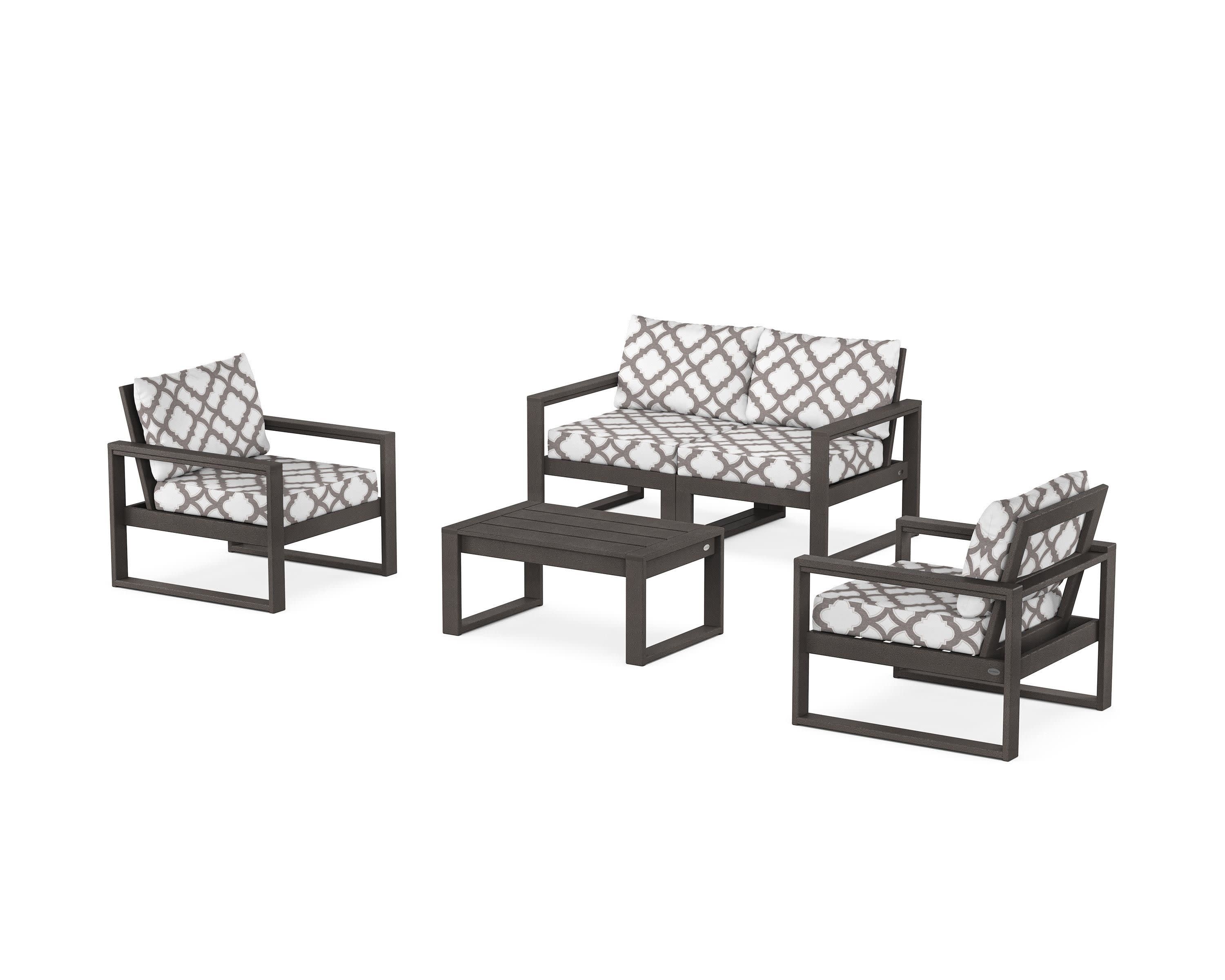 EDGE Sectional 4-Piece Deep Seating Set with Loveseat in Vintage Coffee / Trellis Grey Mist