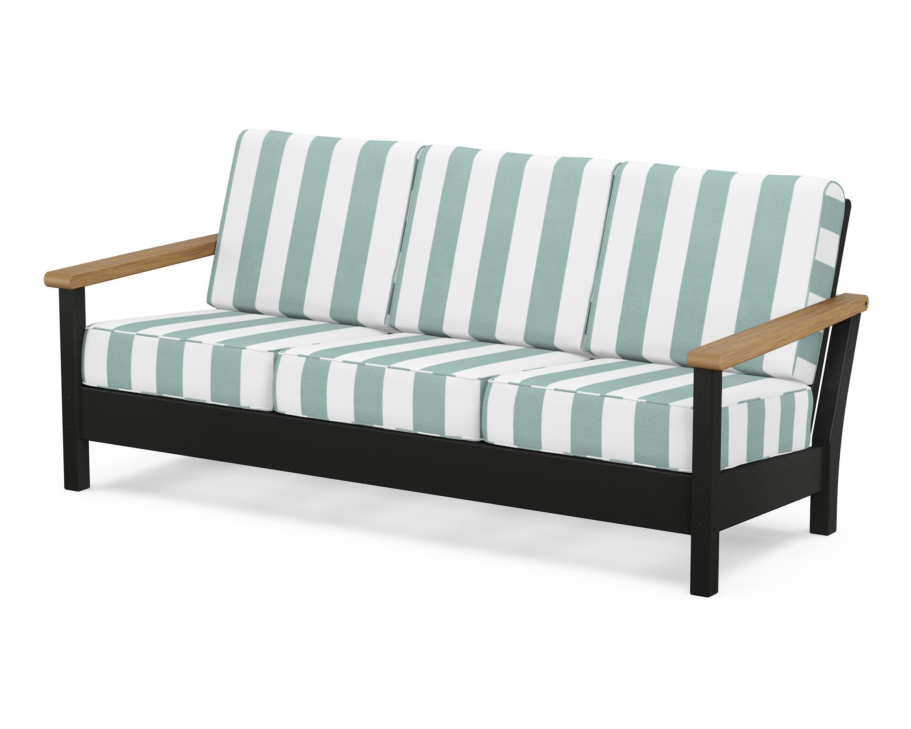 Harbour Deep Seating Sofa in Black / Natural / Cabana Stripe Glacier Spa