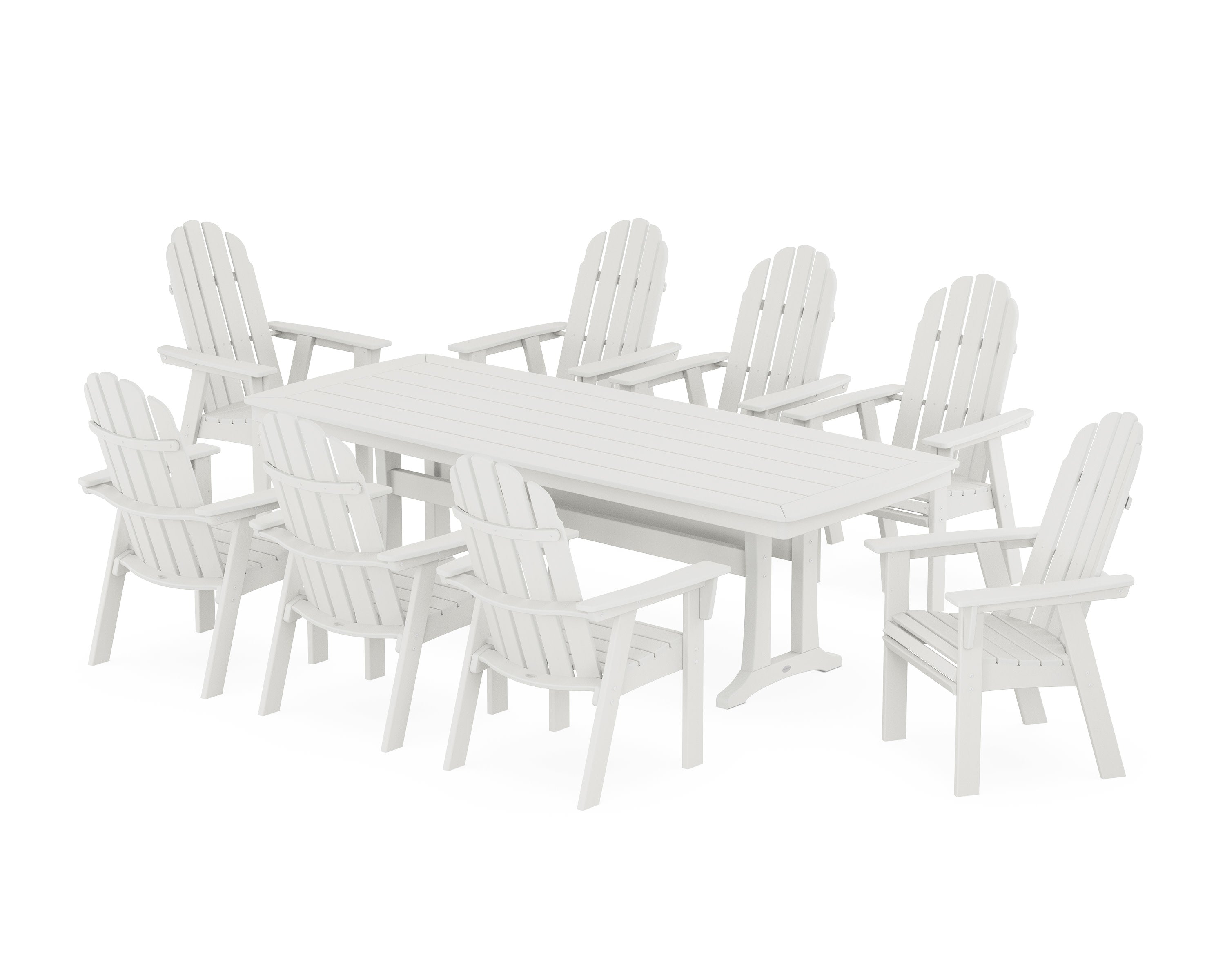 Vineyard Curveback Adirondack 9-Piece Dining Set with Trestle Legs in Vintage White