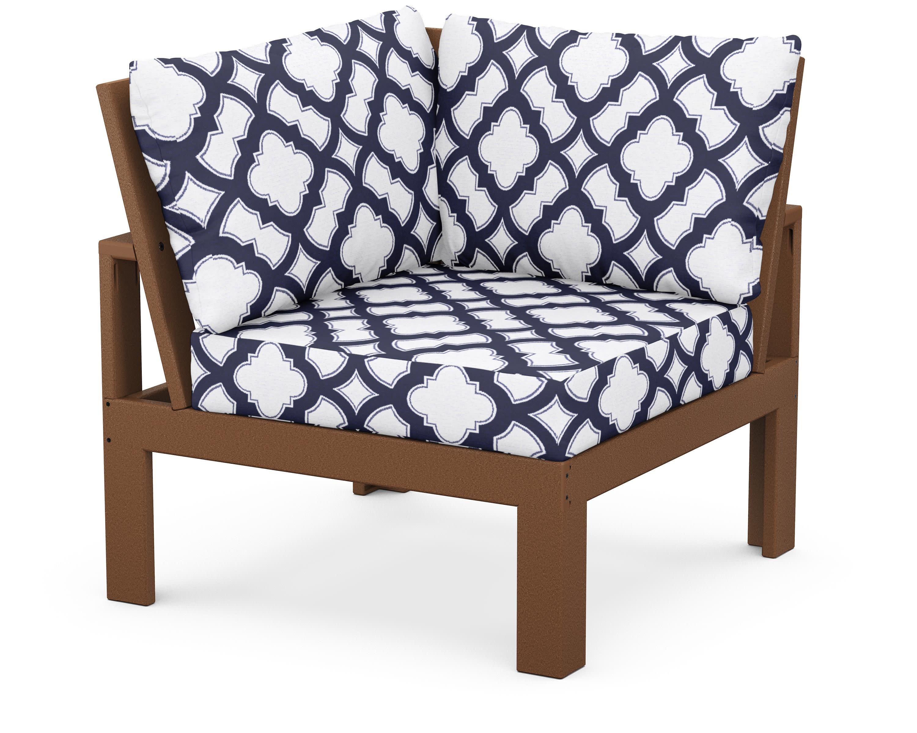Modular Corner Chair in Teak / Trellis Navy