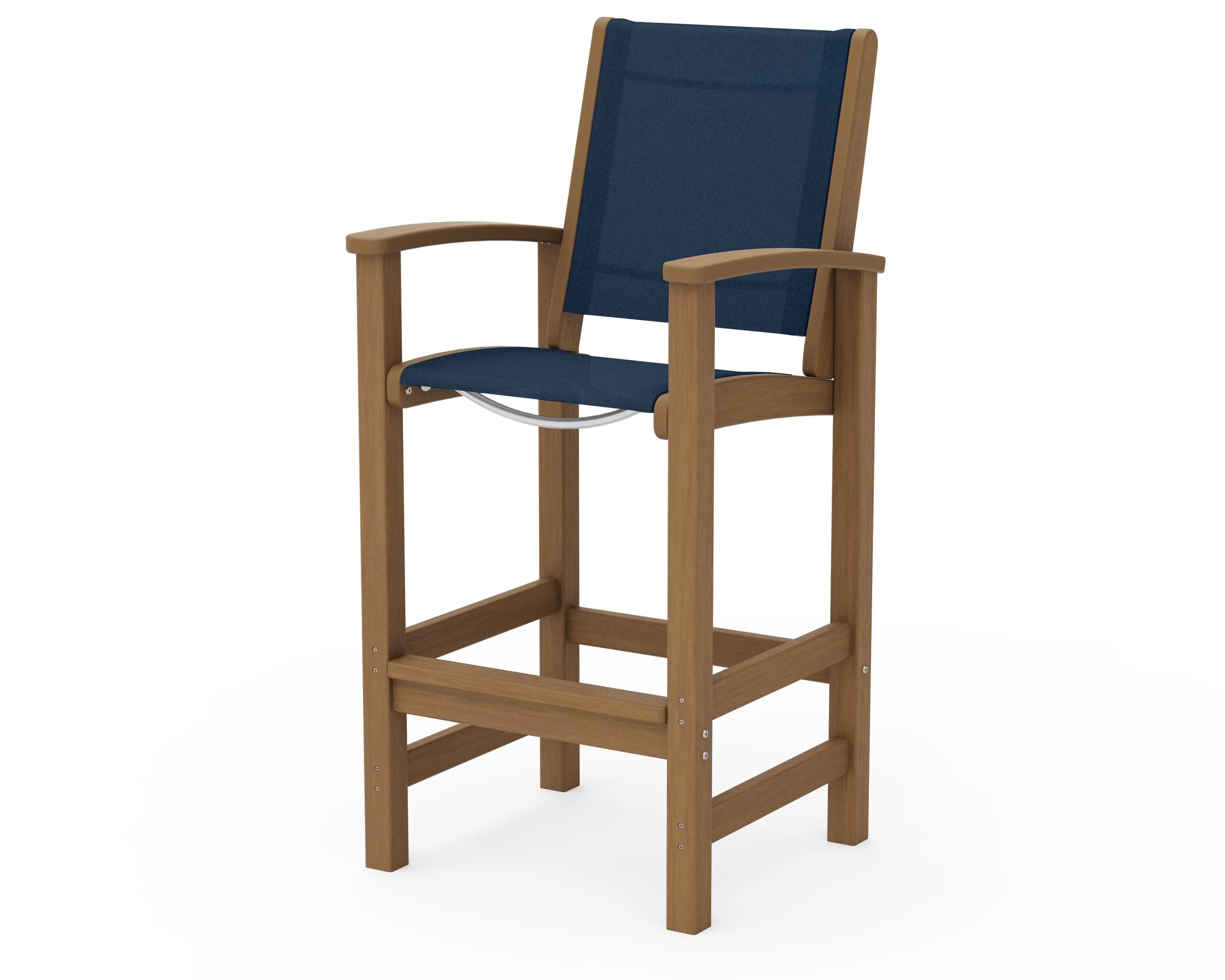 Coastal Bar Chair in Natural / Navy Blue Sling