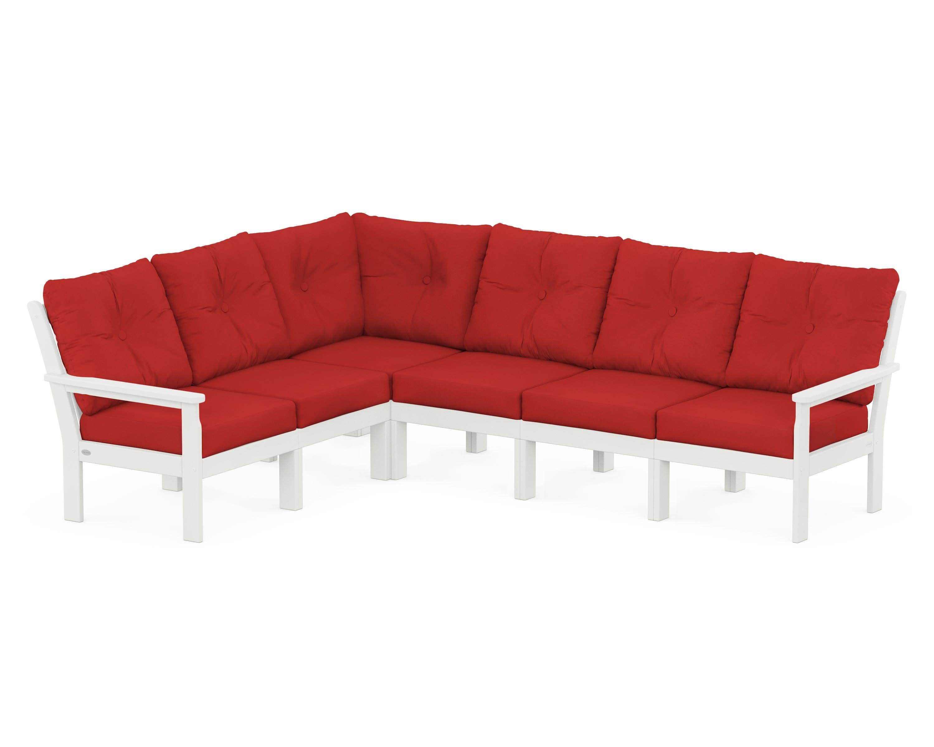Vineyard 6-Piece Sectional in Vintage White / Crimson Linen
