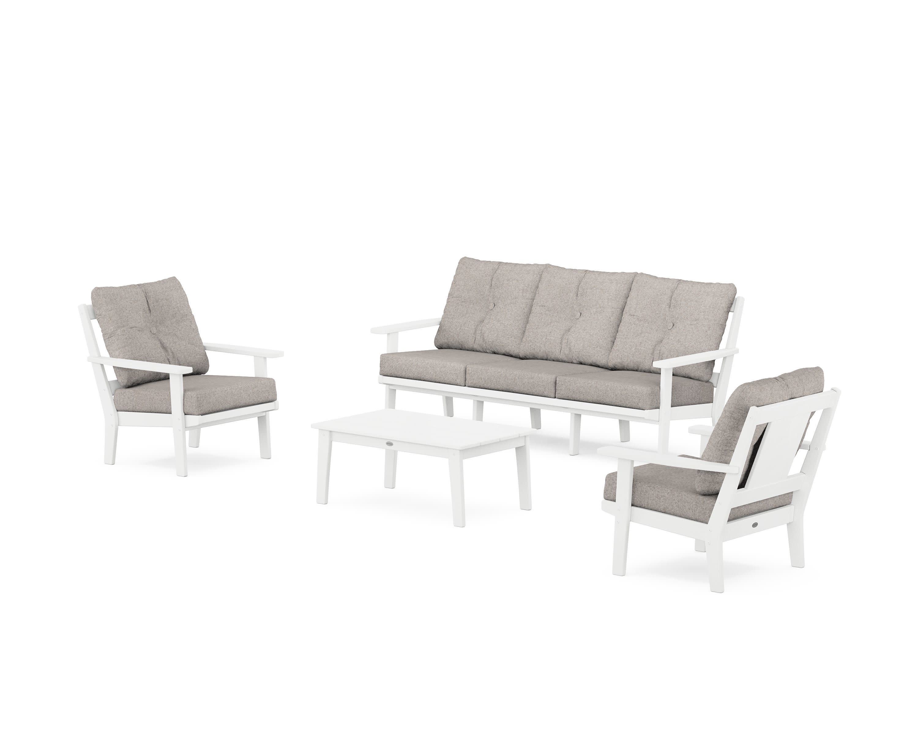 Prairie 4-Piece Deep Seating Set with Sofa in White / Weathered Tweed