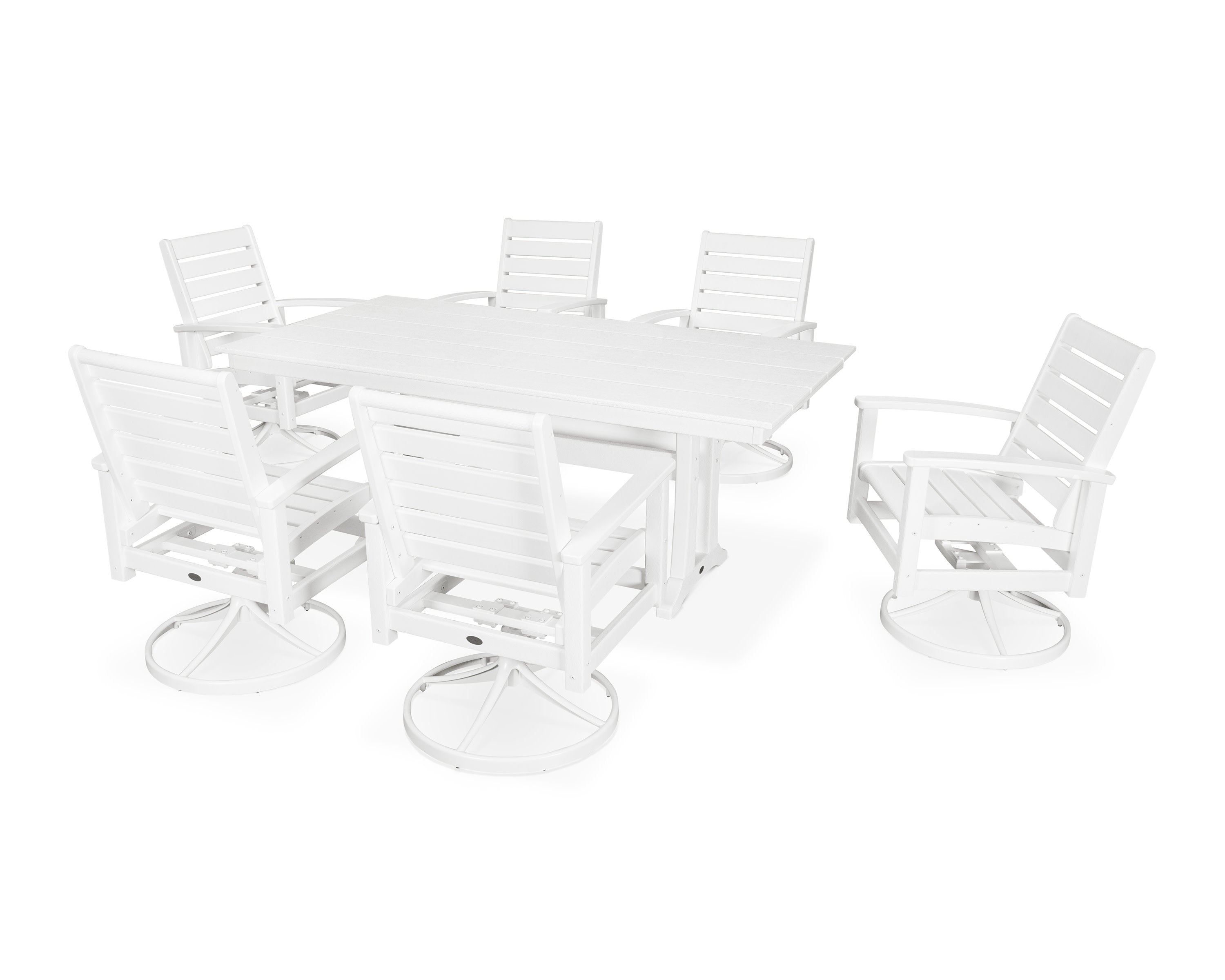 7 Piece Signature Swivel Rocker Dining Set in Satin White / White
