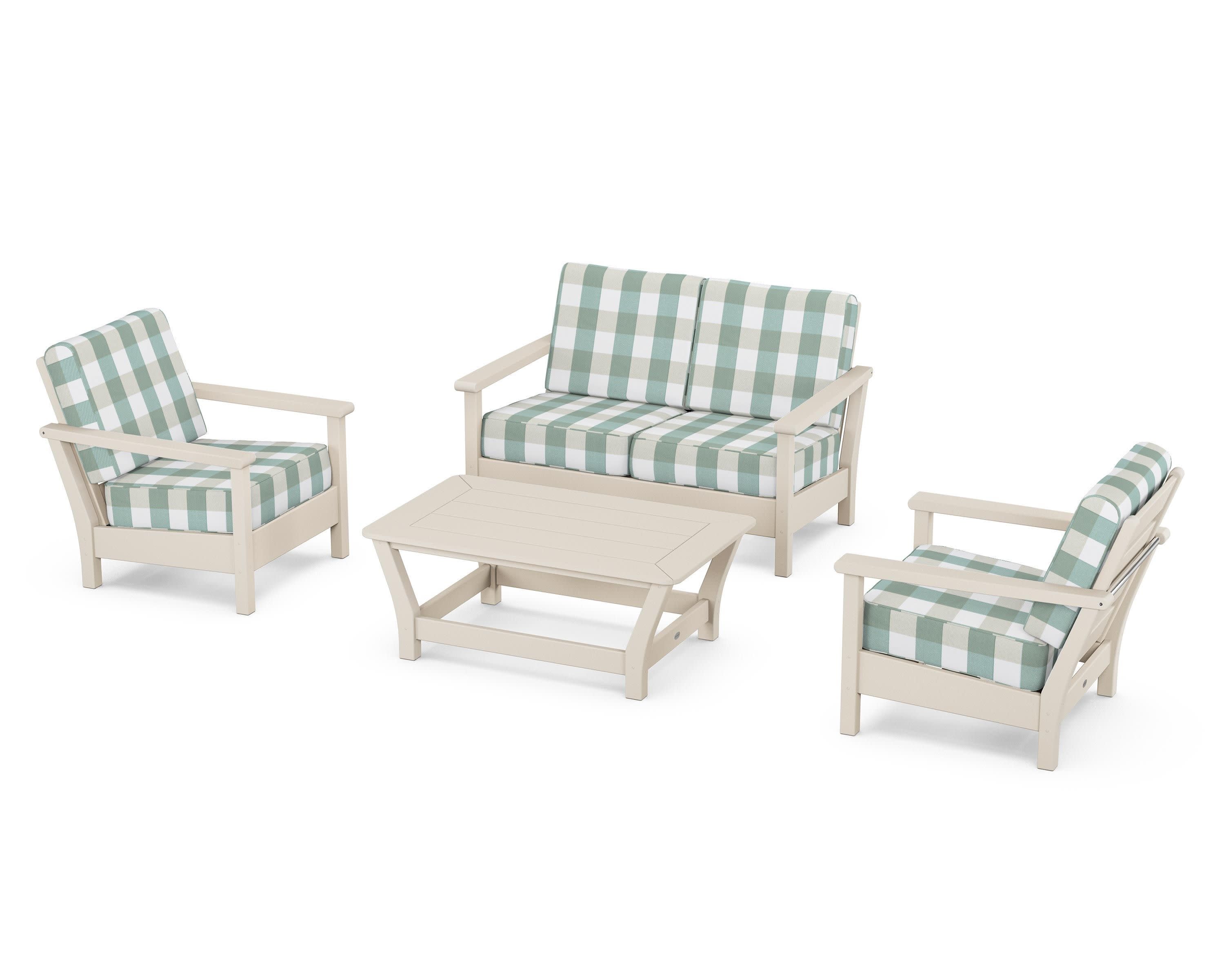 Harbour 4-Piece Deep Seating Set in Sand / Buffalo Plaid Glacier Spa