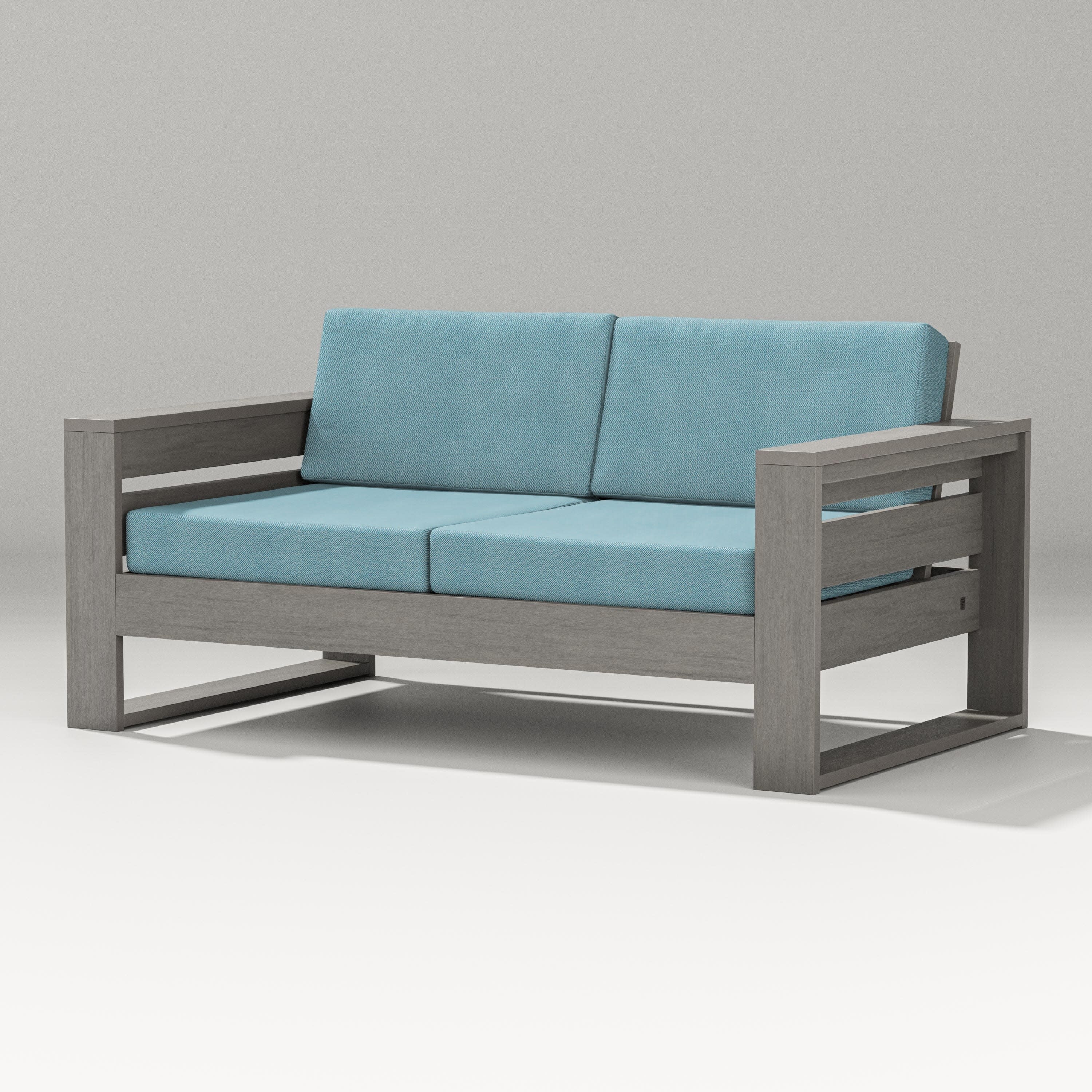 Latitude Loveseat in Driftwood / Lattice Sky Blue