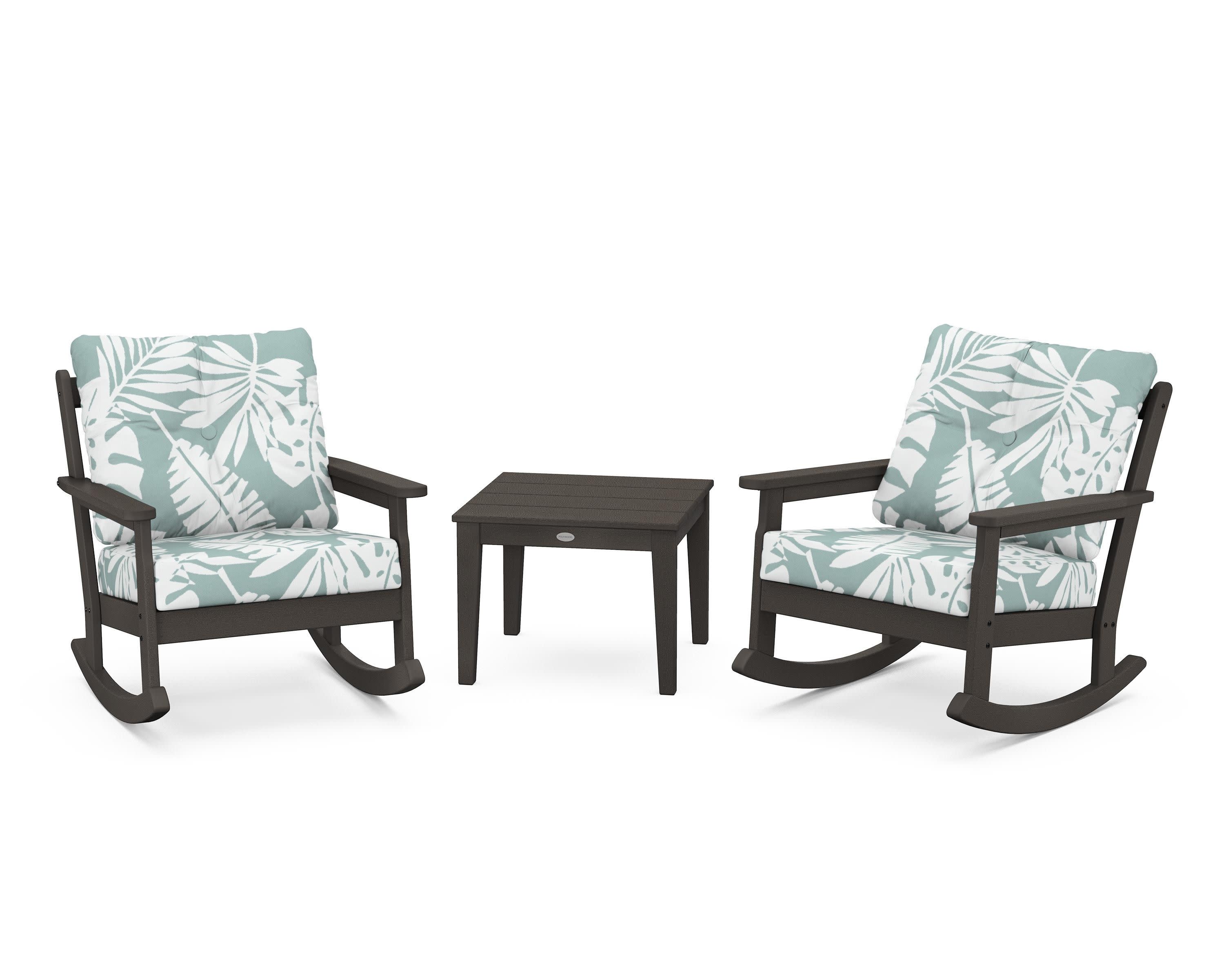 Vineyard 3-Piece Deep Seating Rocker Set in Vintage Coffee / Leaf Glacier Spa