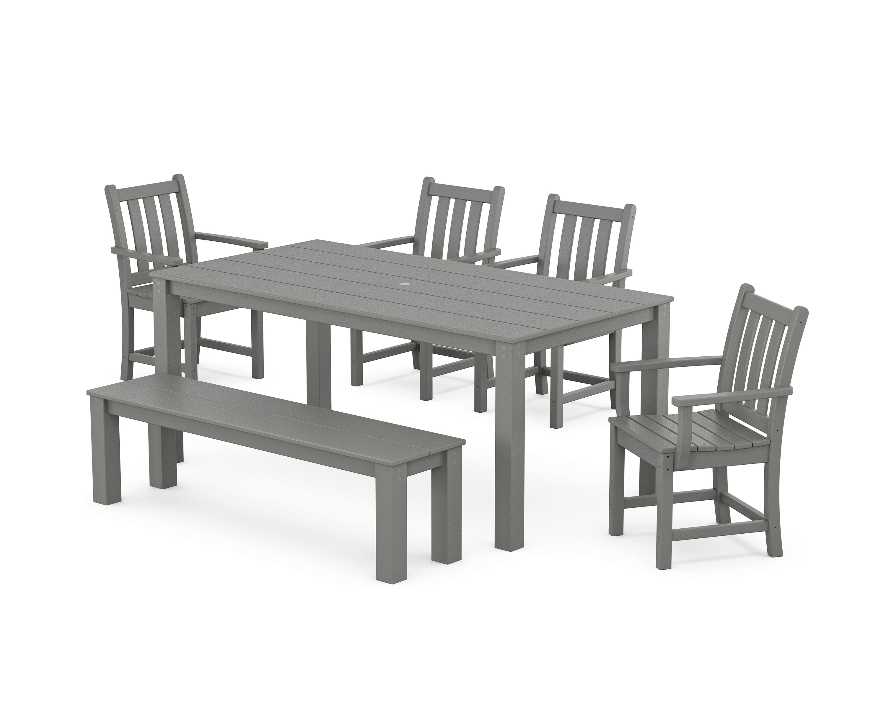 Traditional Garden 6-Piece Parsons Dining Set with Bench in Slate Grey