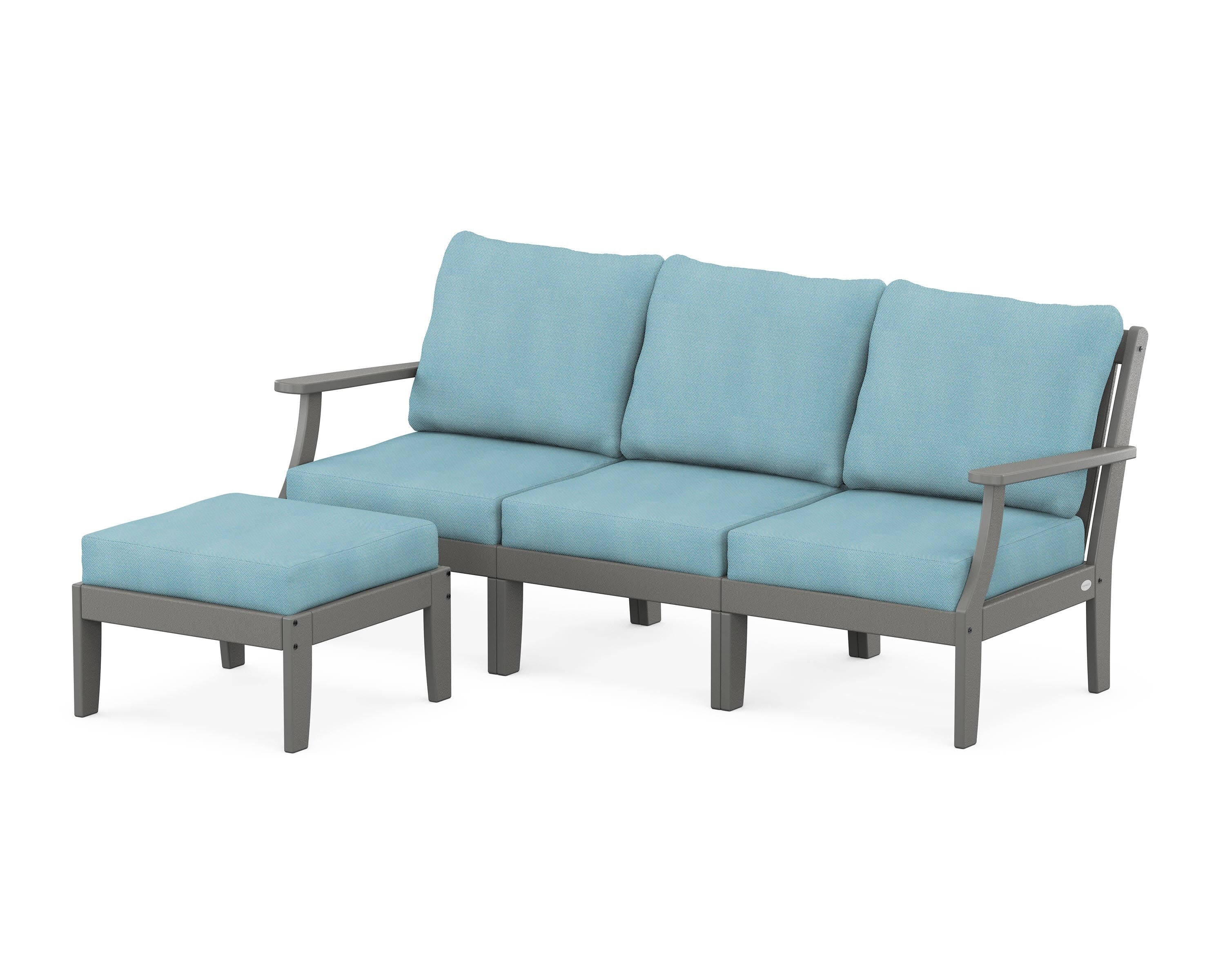 Braxton Modular 4-Piece Deep Seating Set with Ottoman in Slate Grey / Lattice Sky Blue