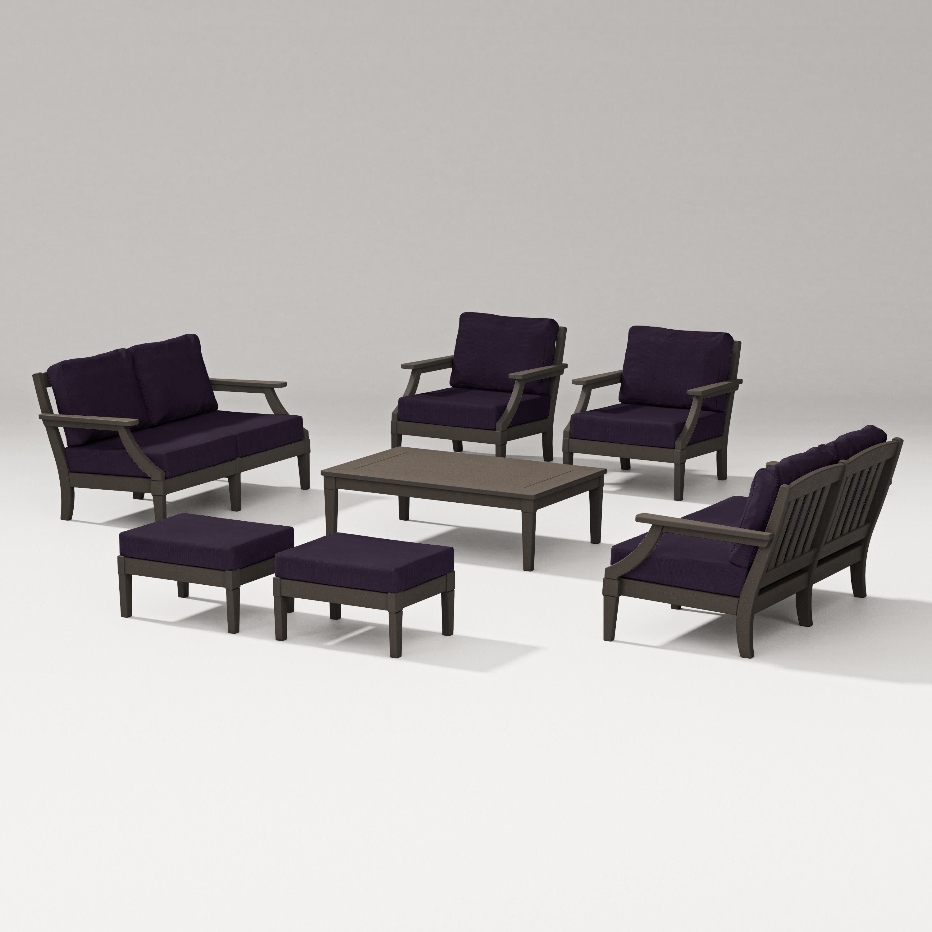 Estate 7-Piece Lounge Loveseat Set in Vintage Coffee / Navy Linen