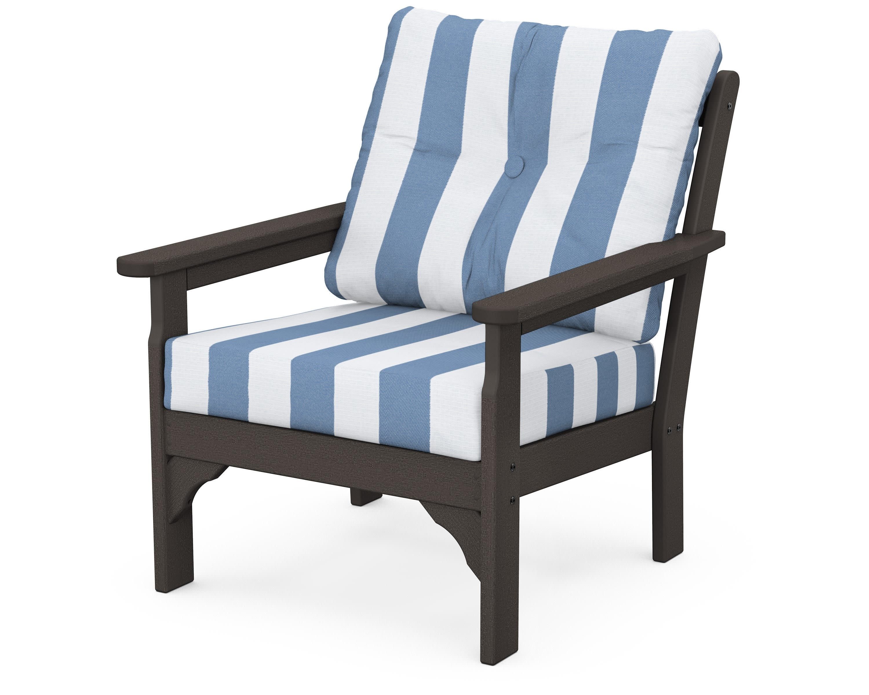 Vineyard Deep Seating Chair in Vintage Coffee / Cabana Stripe Sky Blue