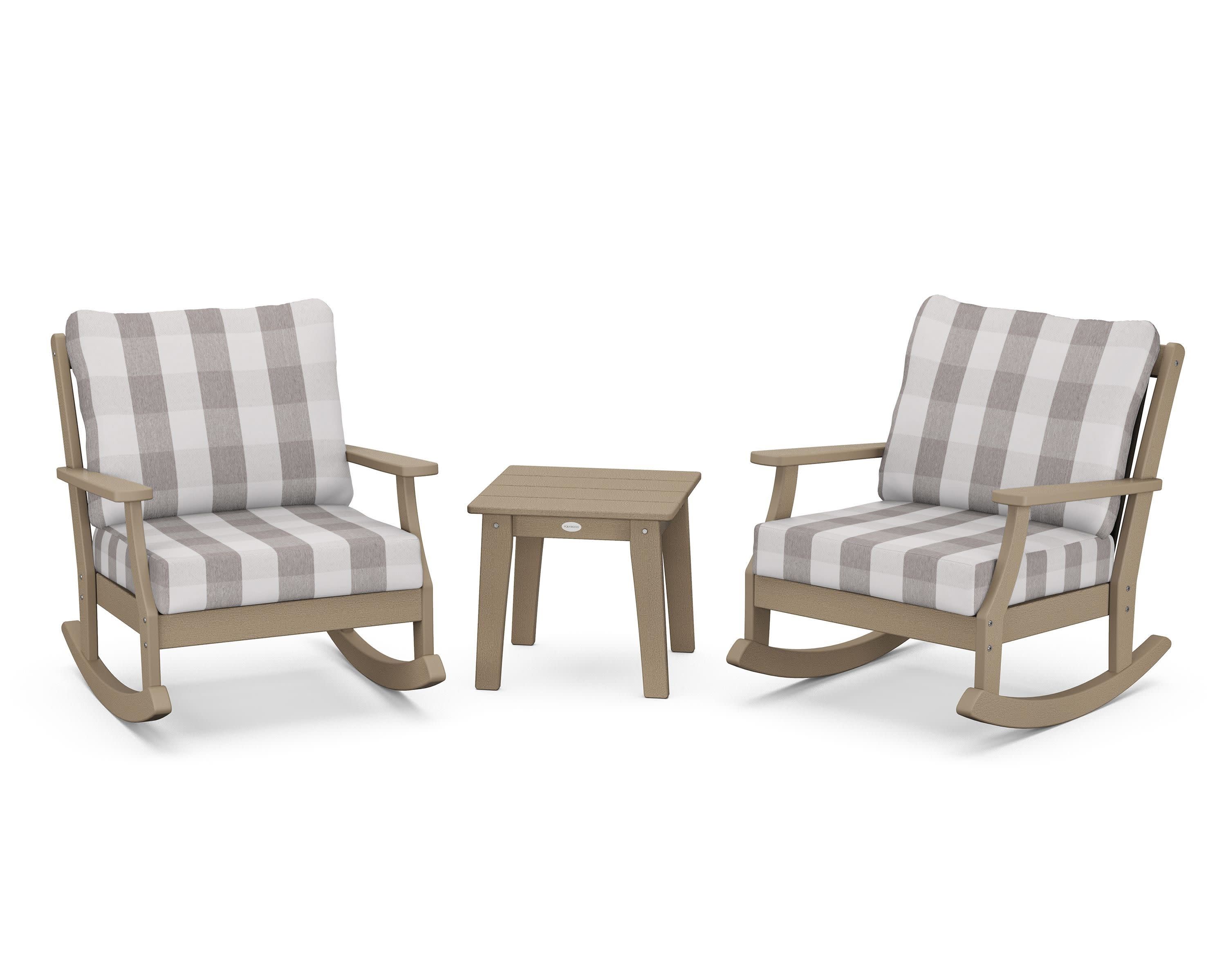 Braxton 3-Piece Deep Seating Rocker Set in Vintage Sahara / Buffalo Plaid Grey Mist