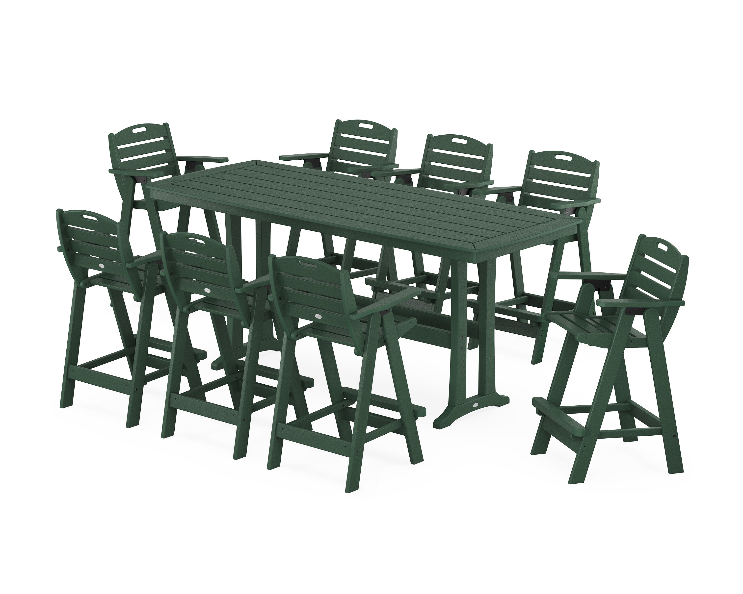 Nautical 9-Piece Bar Set with Trestle Legs in Green