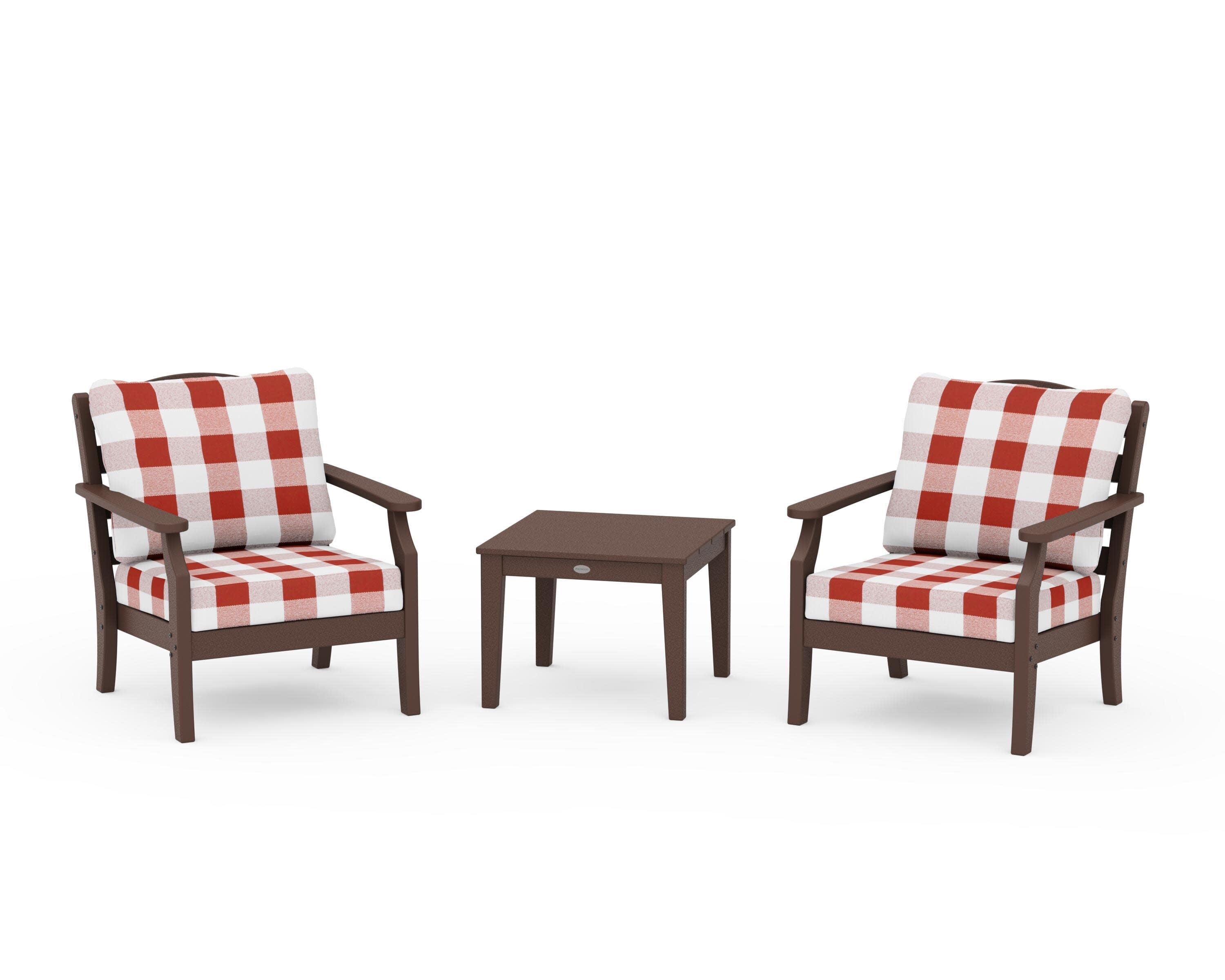 Savannah 3-Piece Deep Seating Set in Mahogany / Buffalo Plaid Crimson