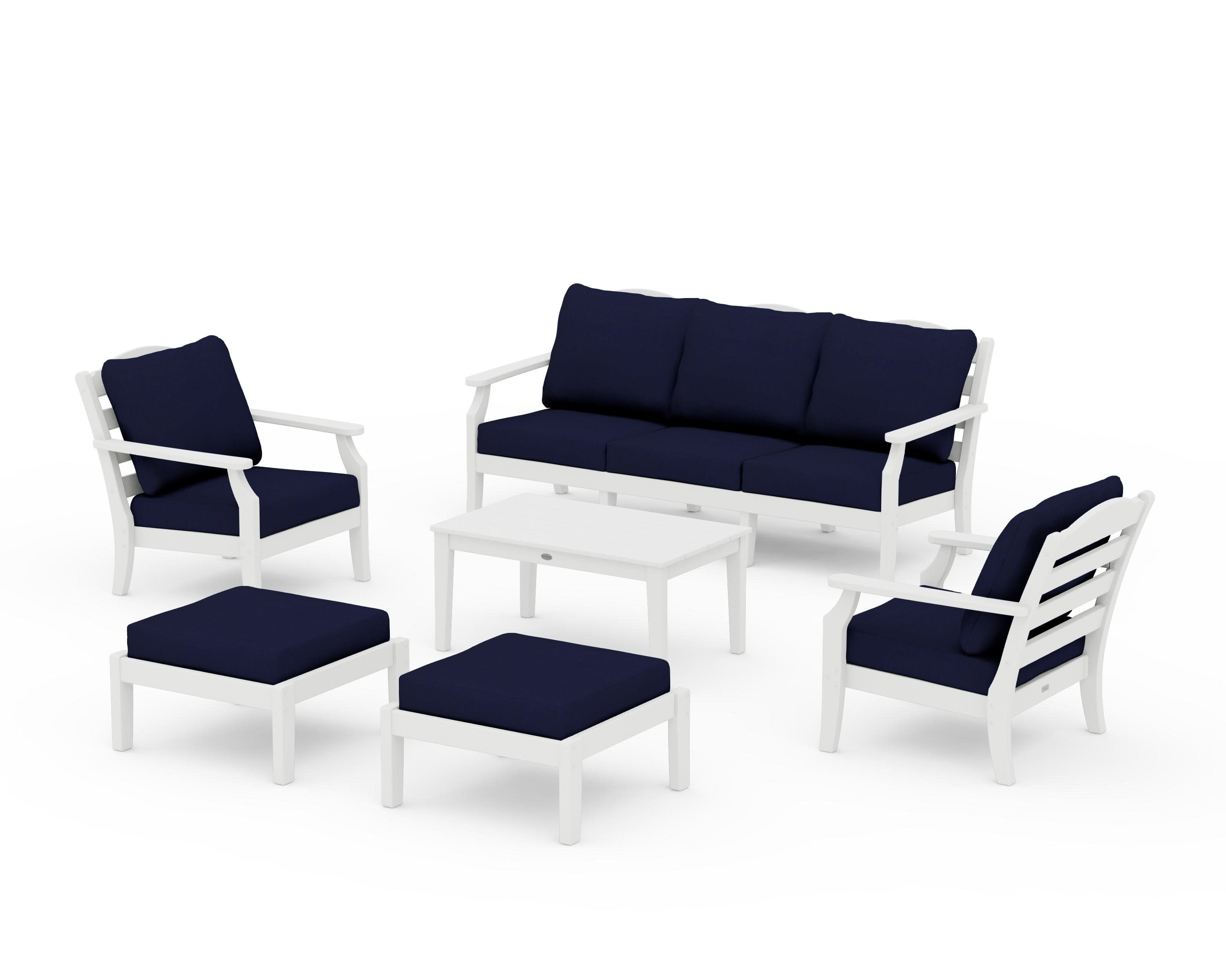 Savannah 6-Piece Lounge Sofa Set in White / Navy