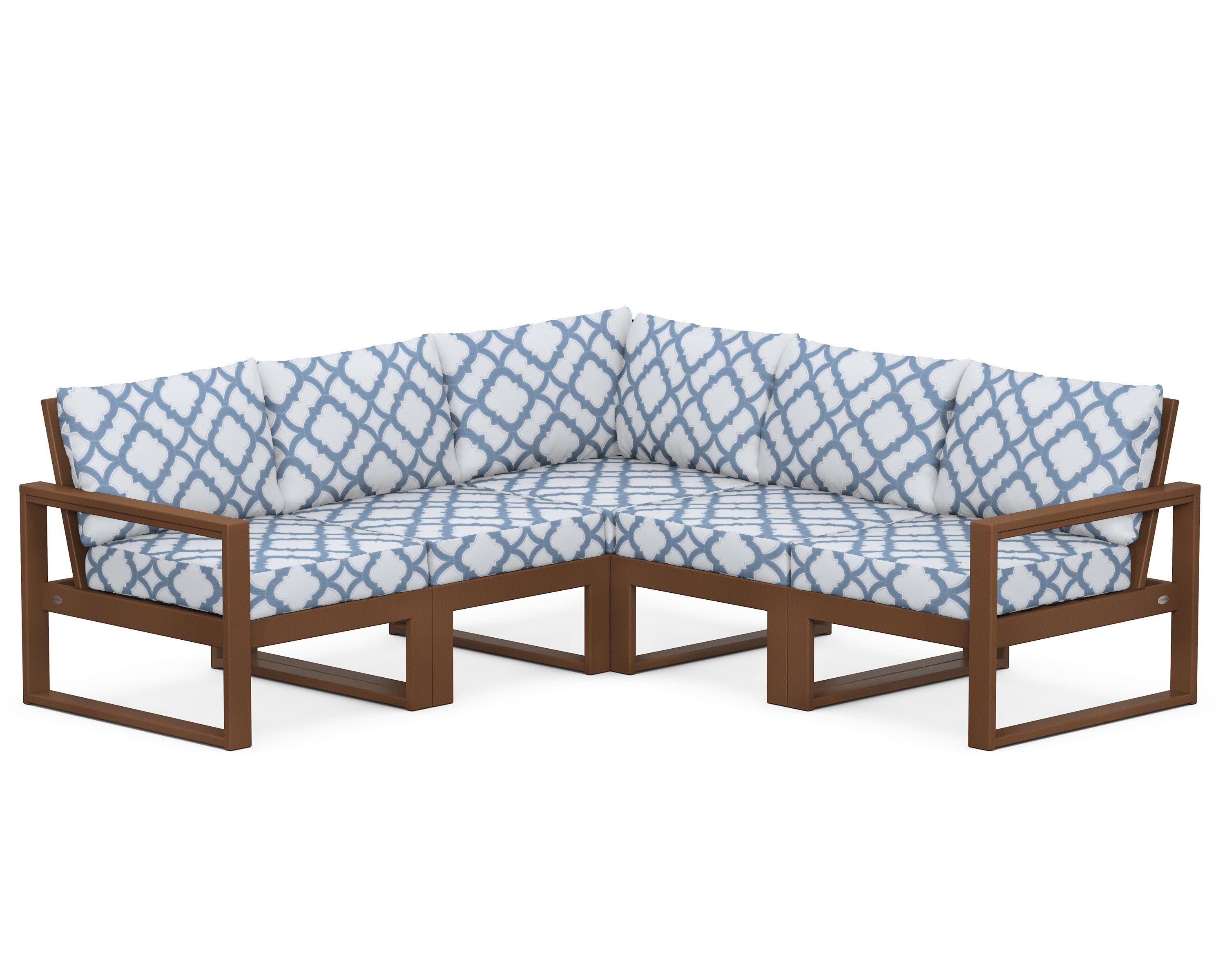 EDGE 5-Piece Modular Deep Seating Set in Teak / Trellis Sky Blue