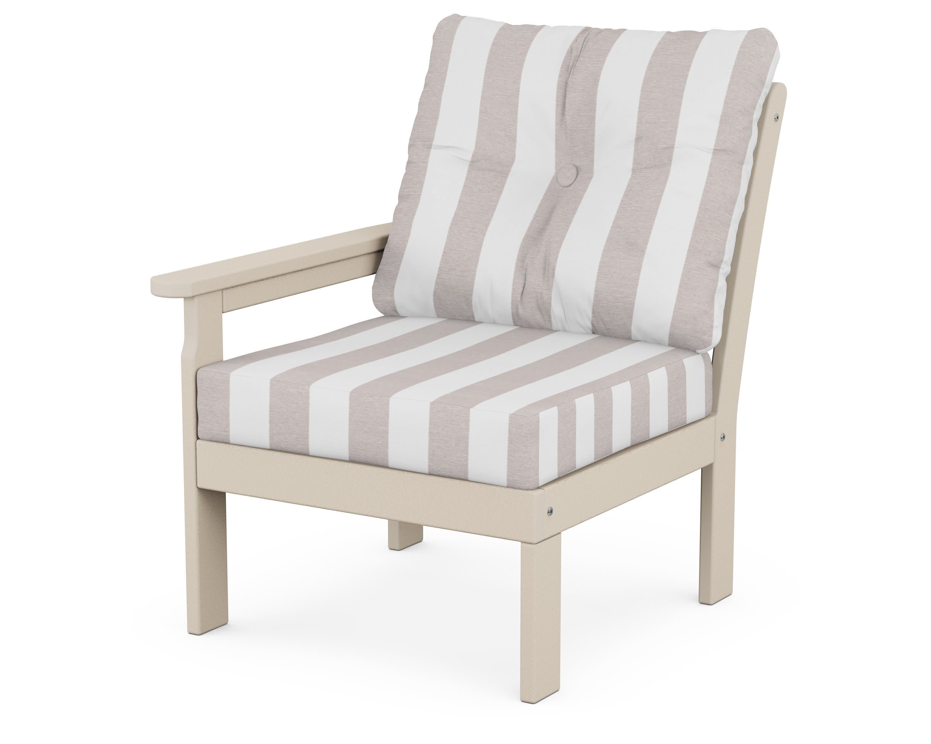 Vineyard Modular Left Arm Chair in Sand / Cabana Stripe Dune Burlap