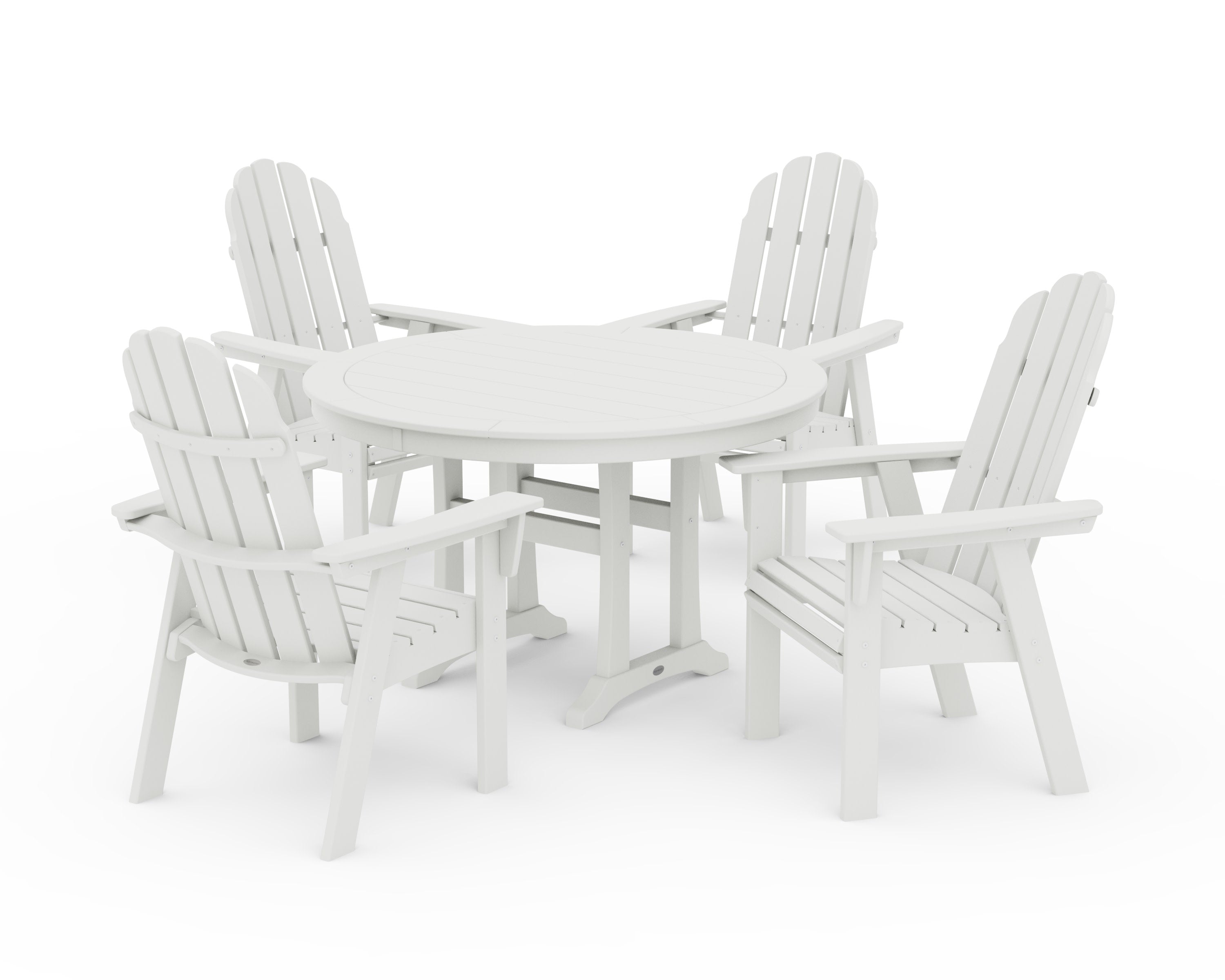 Vineyard Curveback Adirondack 5-Piece Nautical Trestle Dining Set in Vintage White