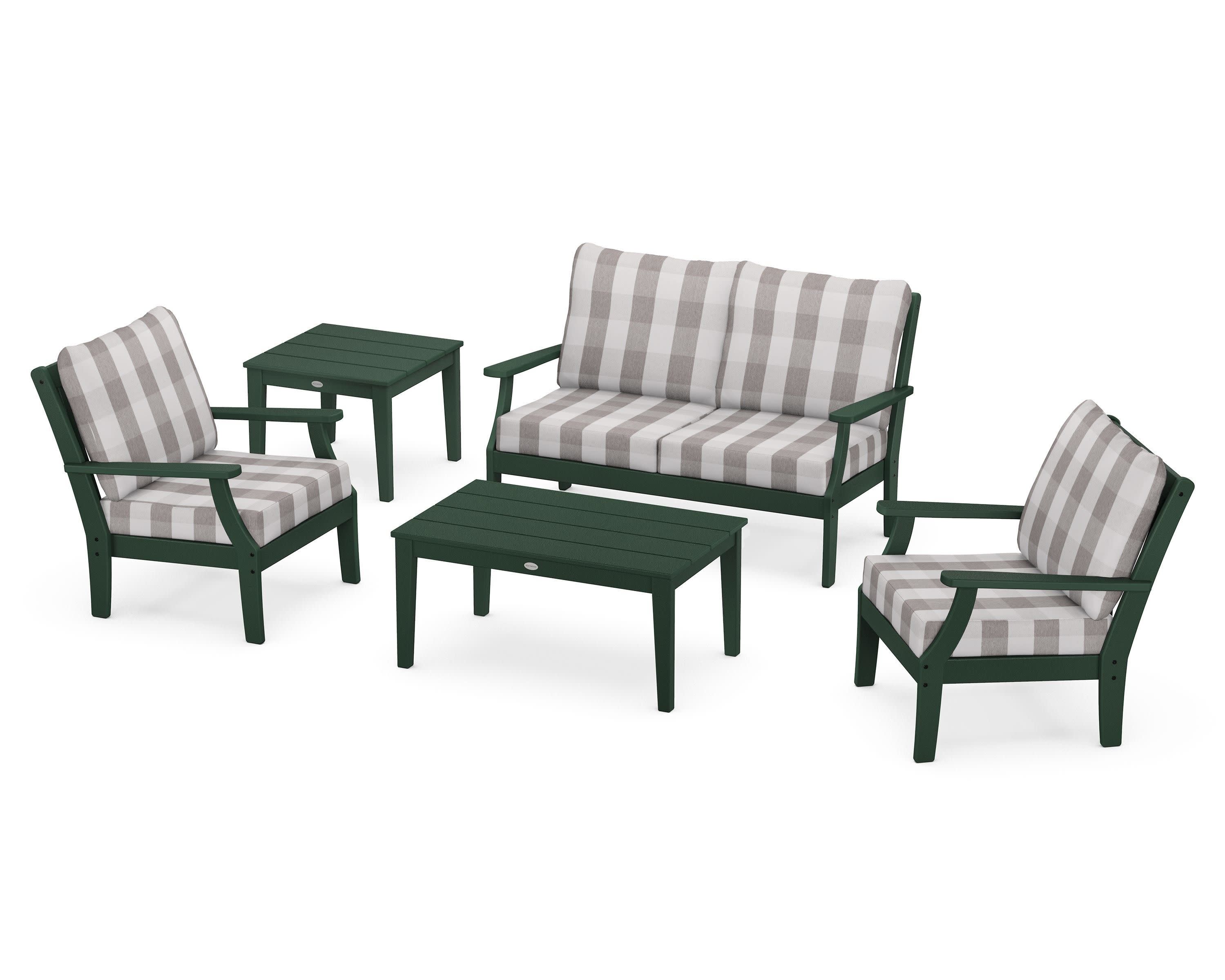 Braxton 5-Piece Deep Seating Set in Green / Buffalo Plaid Grey Mist