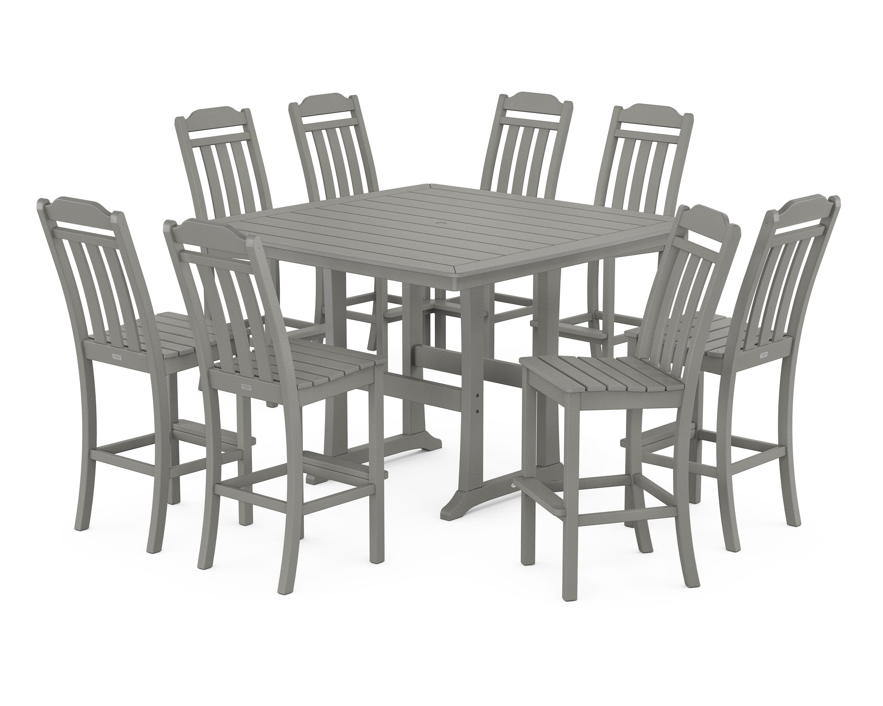 Cottage 9-Piece Square Side Chair Bar Set with Trestle Legs in Slate Grey