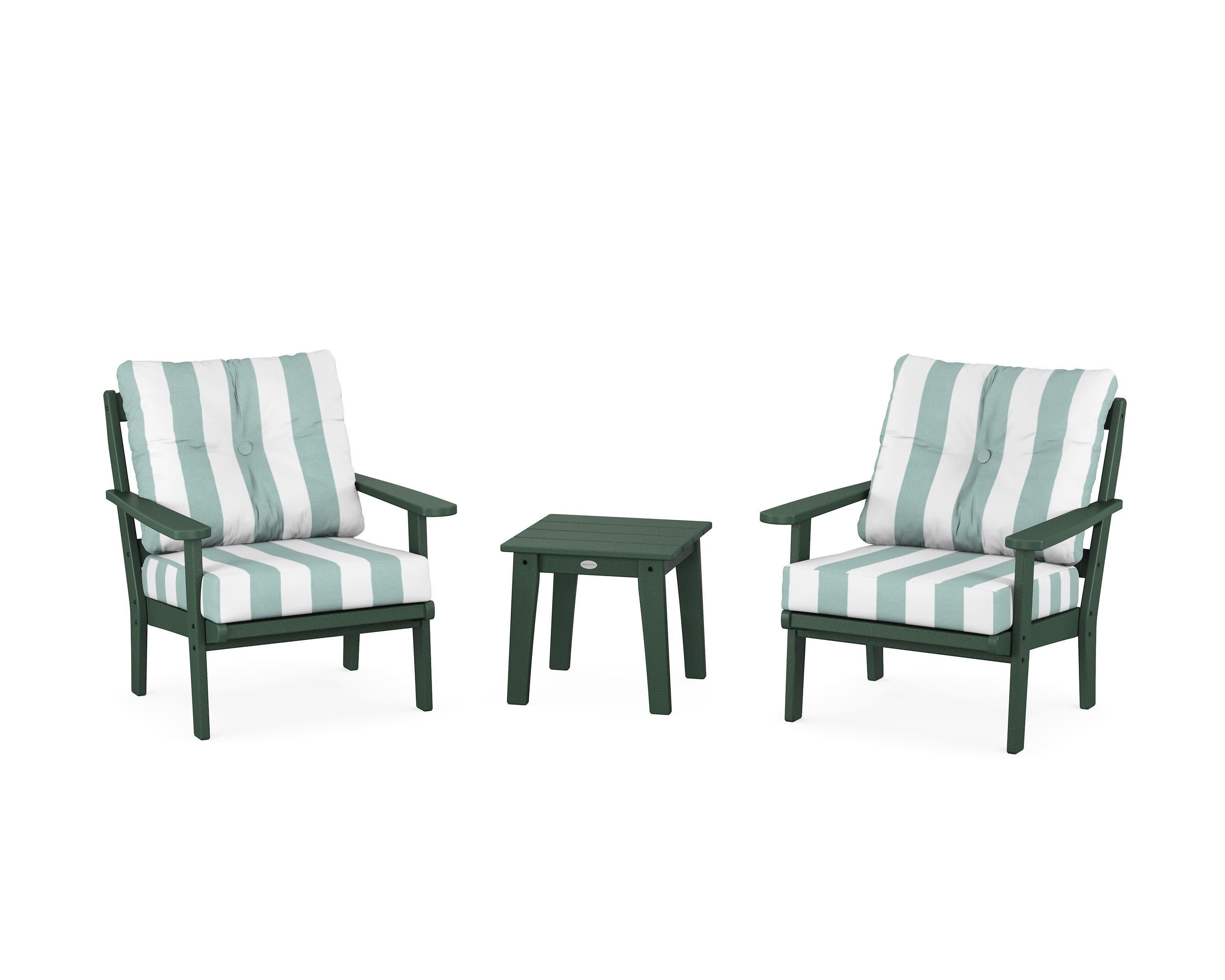 Mission 3-Piece Deep Seating Set in Green / Cabana Stripe Glacier Spa