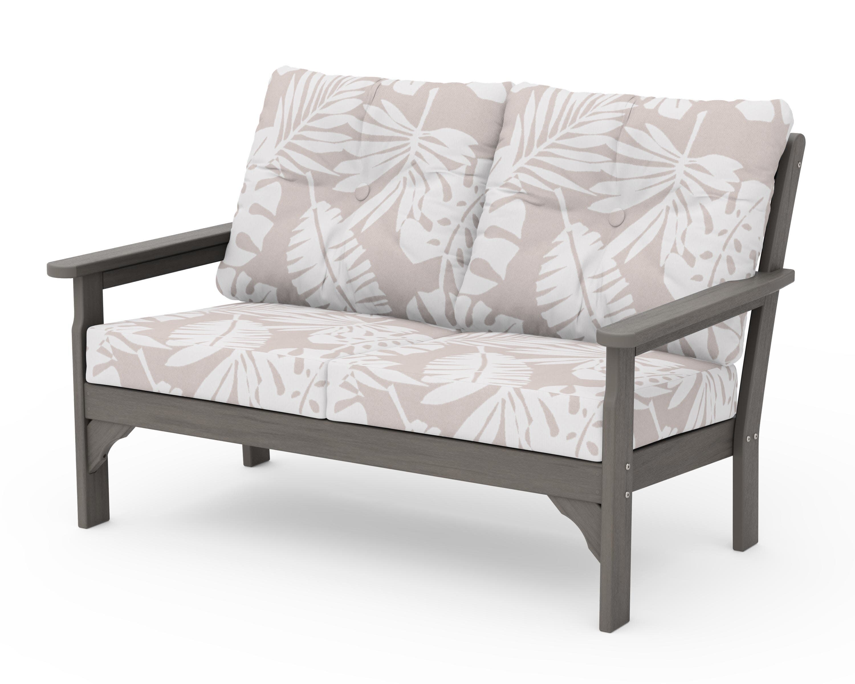 Vineyard Deep Seating Loveseat in Driftwood / Leaf Dune Burlap