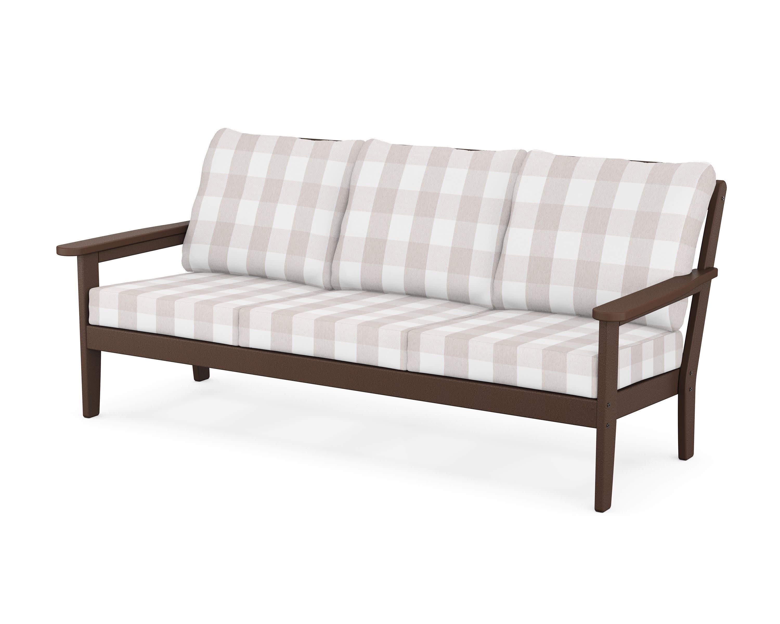 Cottage Deep Seating Sofa in Mahogany / Buffalo Plaid Dune Burlap