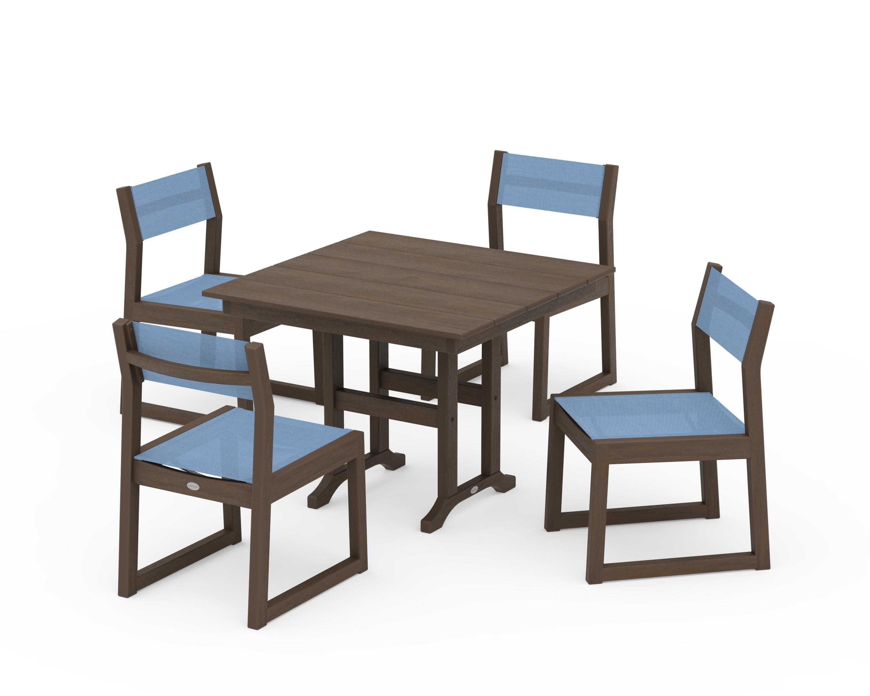 EDGE Sling Side Chair 5-Piece Farmhouse Dining Set in Kona / Poolside Sling