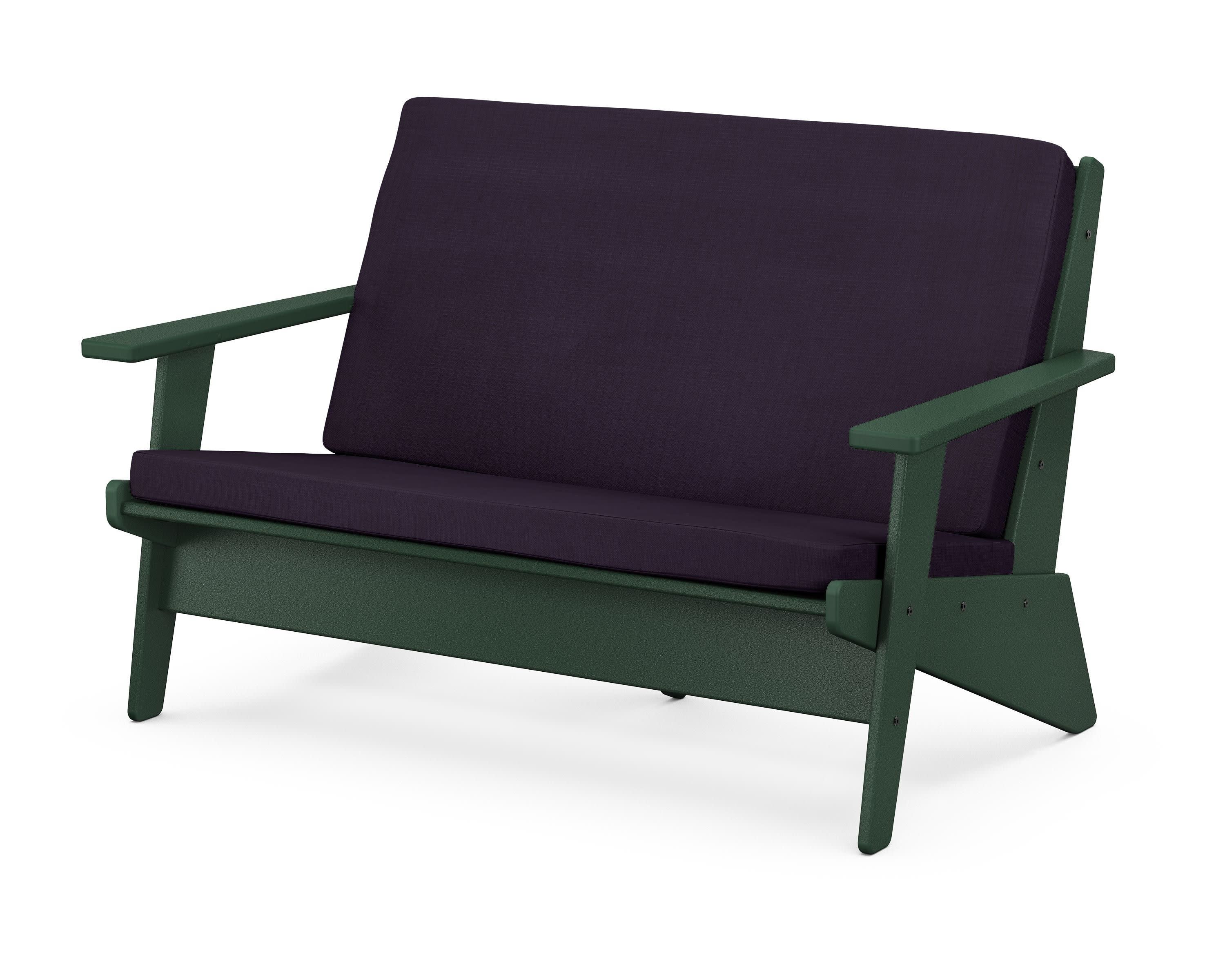 Riviera Modern Lounge Loveseat in Green / Navy Linen