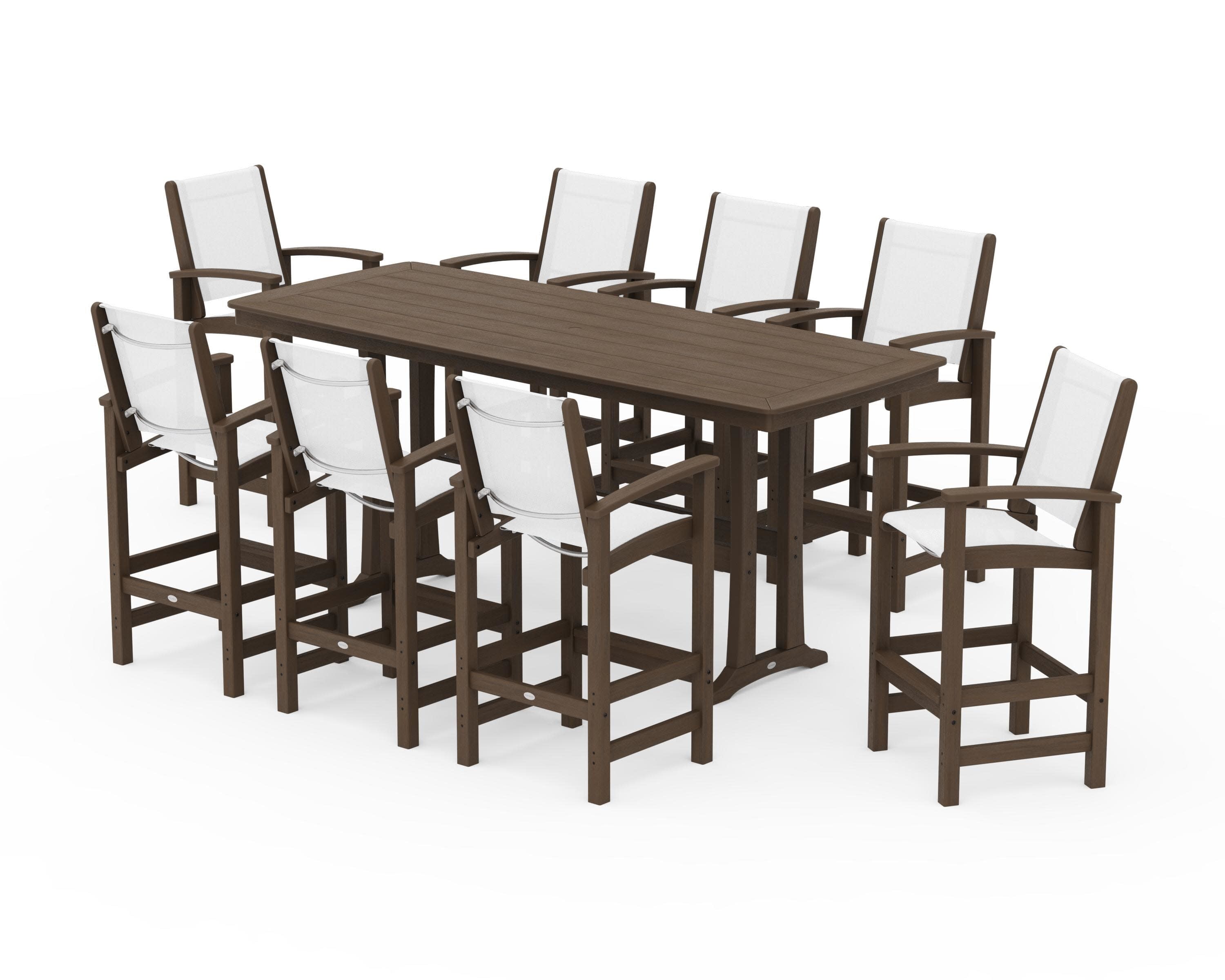 Coastal 9-Piece Bar Set with Trestle Legs in Kona / White Sling