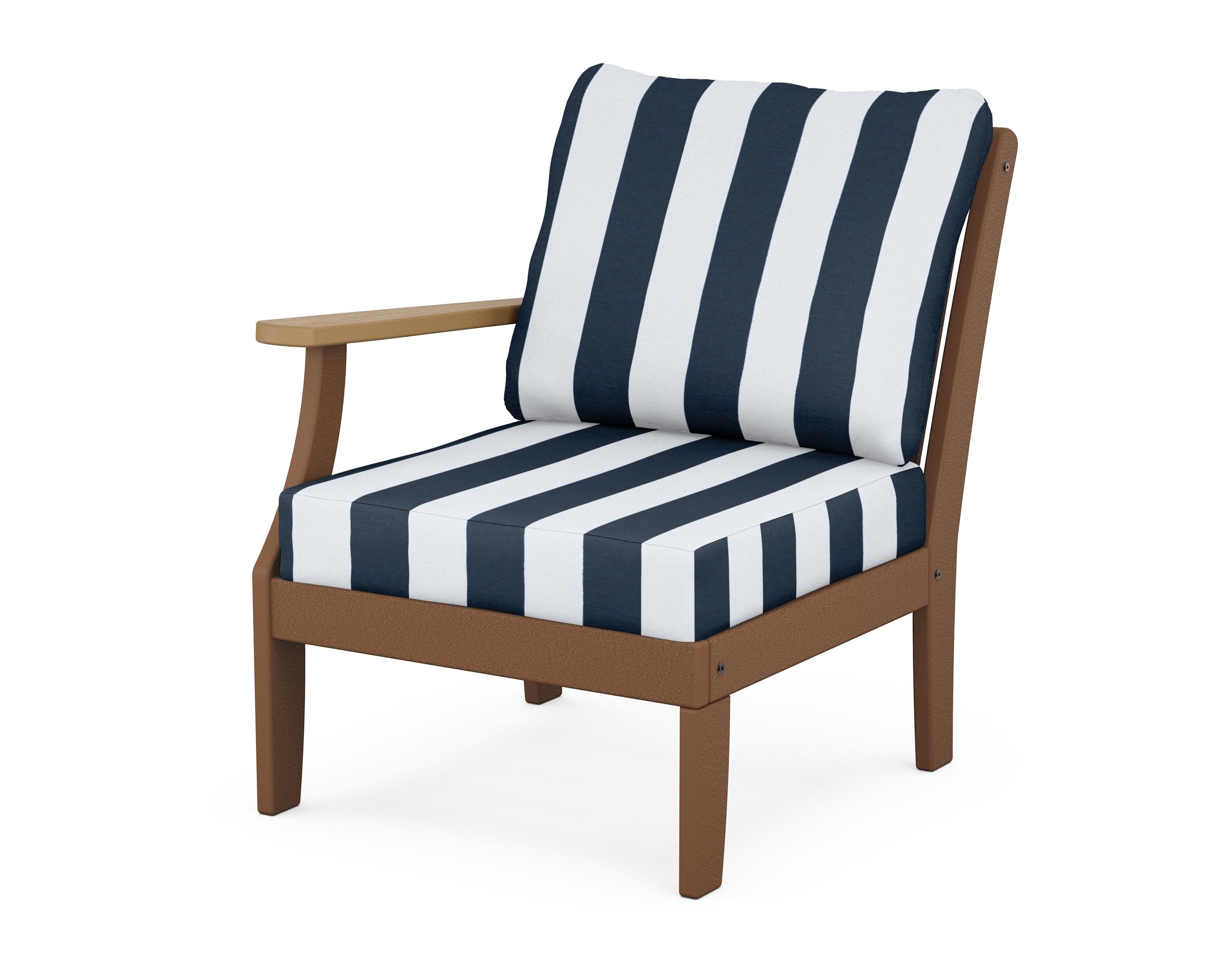 Braxton Modular Left Arm Chair in Teak / Natural / Cabana Stripe Marine Indigo