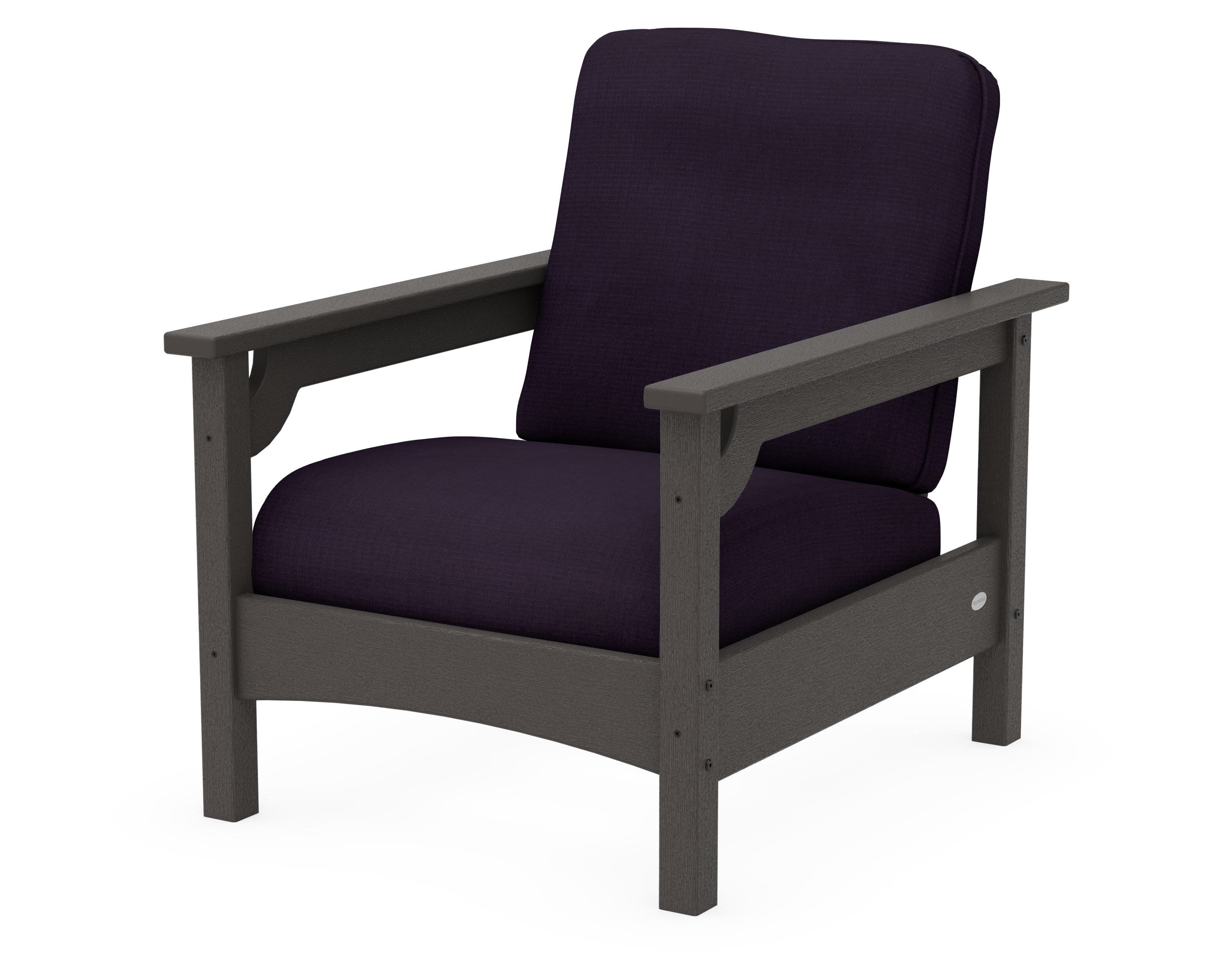 Club Chair in Vintage Coffee / Navy Linen
