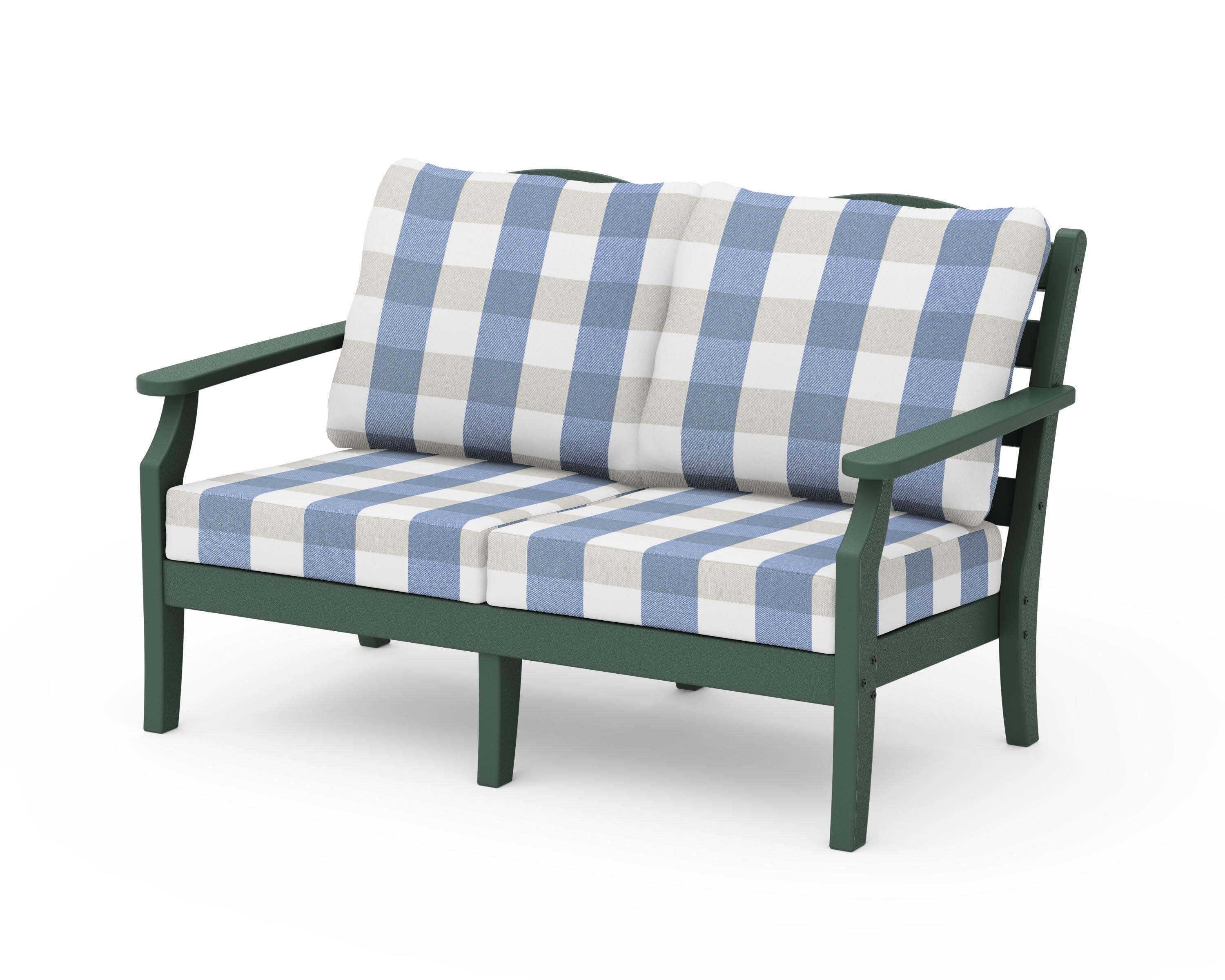 Savannah Deep Seating Loveseat in Green / Buffalo Plaid Sky Blue