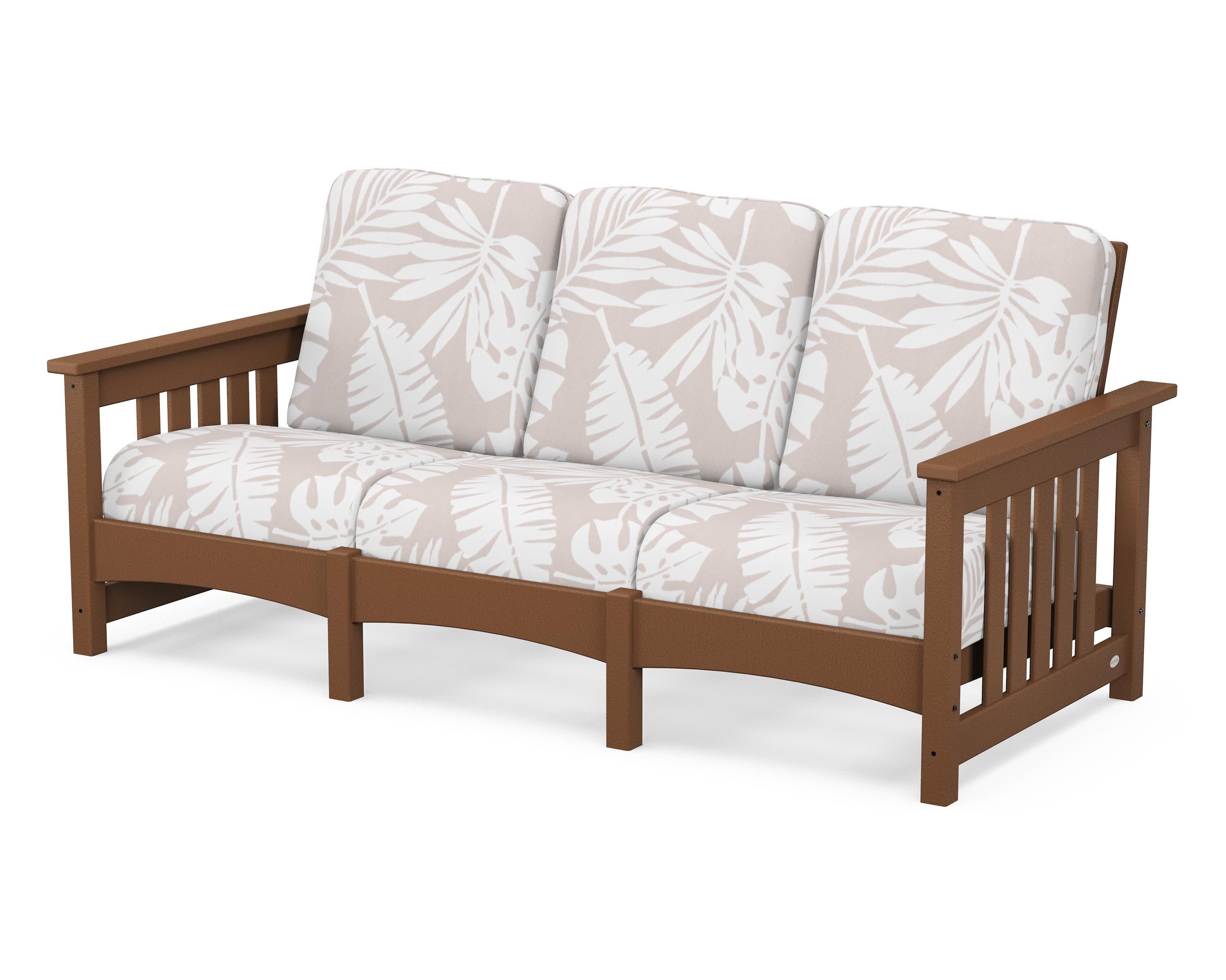 Club Mission Sofa in Teak / Leaf Dune Burlap
