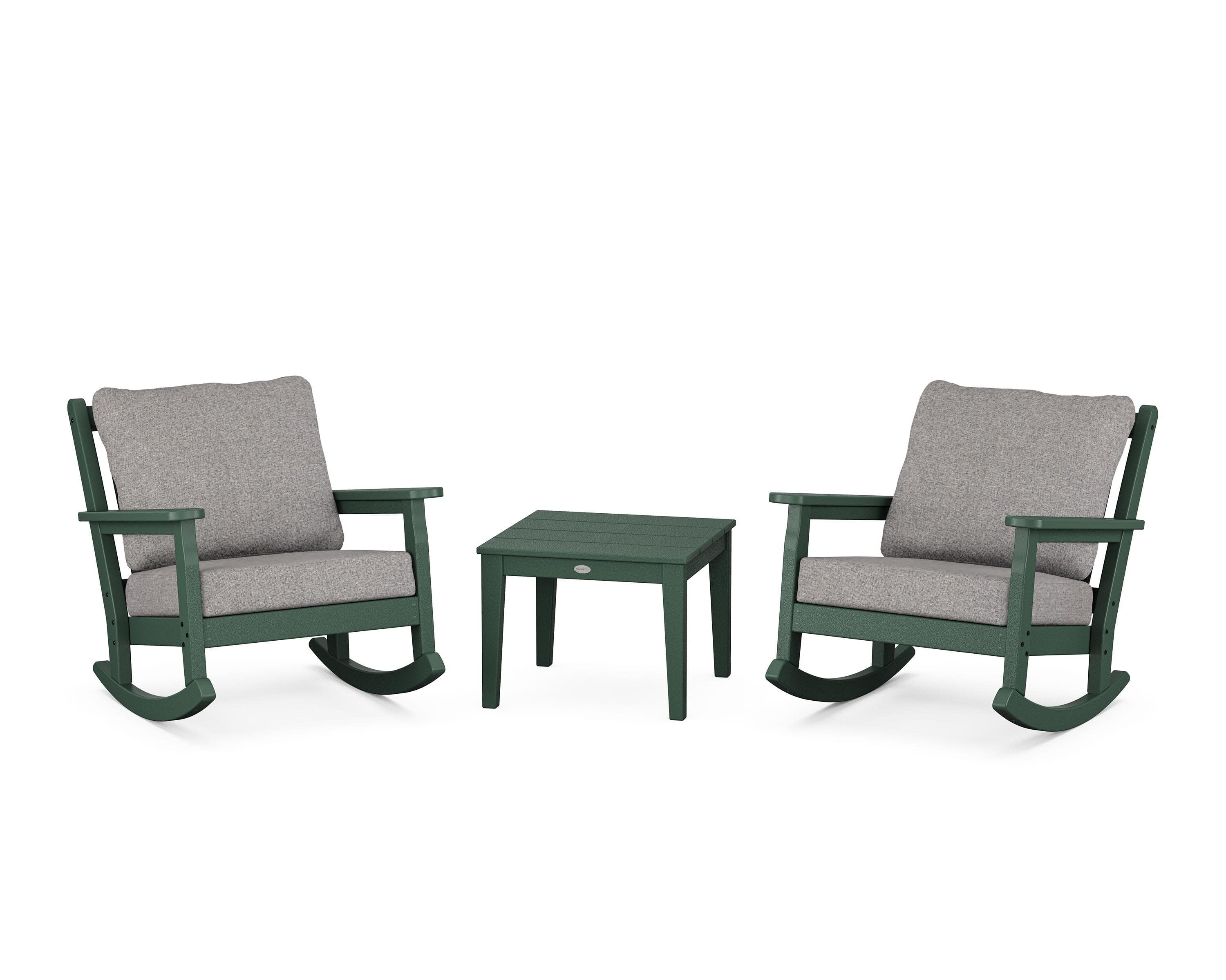Chippendale 3-Piece Deep Seating Rocker Set in Green / Grey Mist