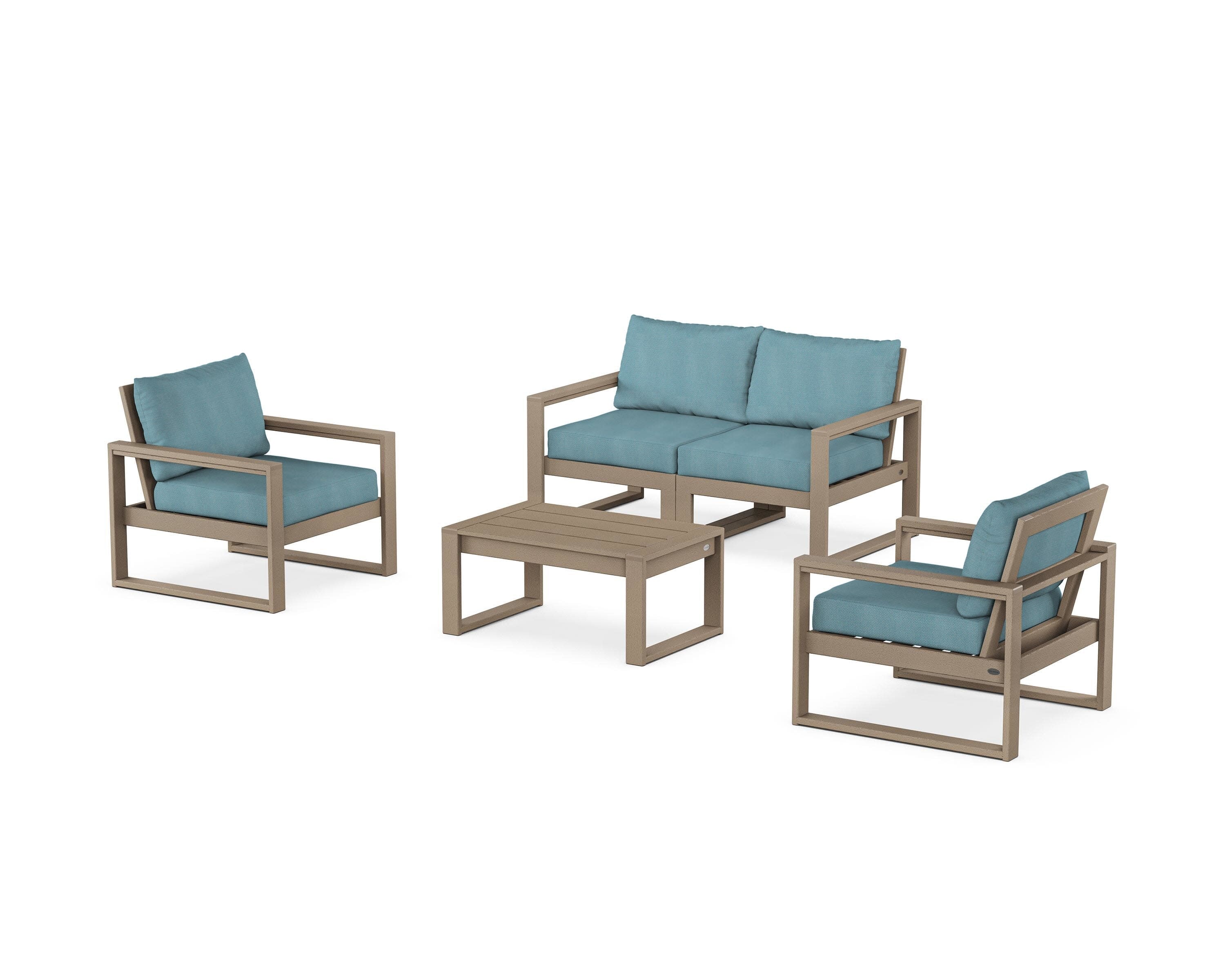 EDGE Sectional 4-Piece Deep Seating Set with Loveseat in Vintage Sahara / Lattice Sky Blue