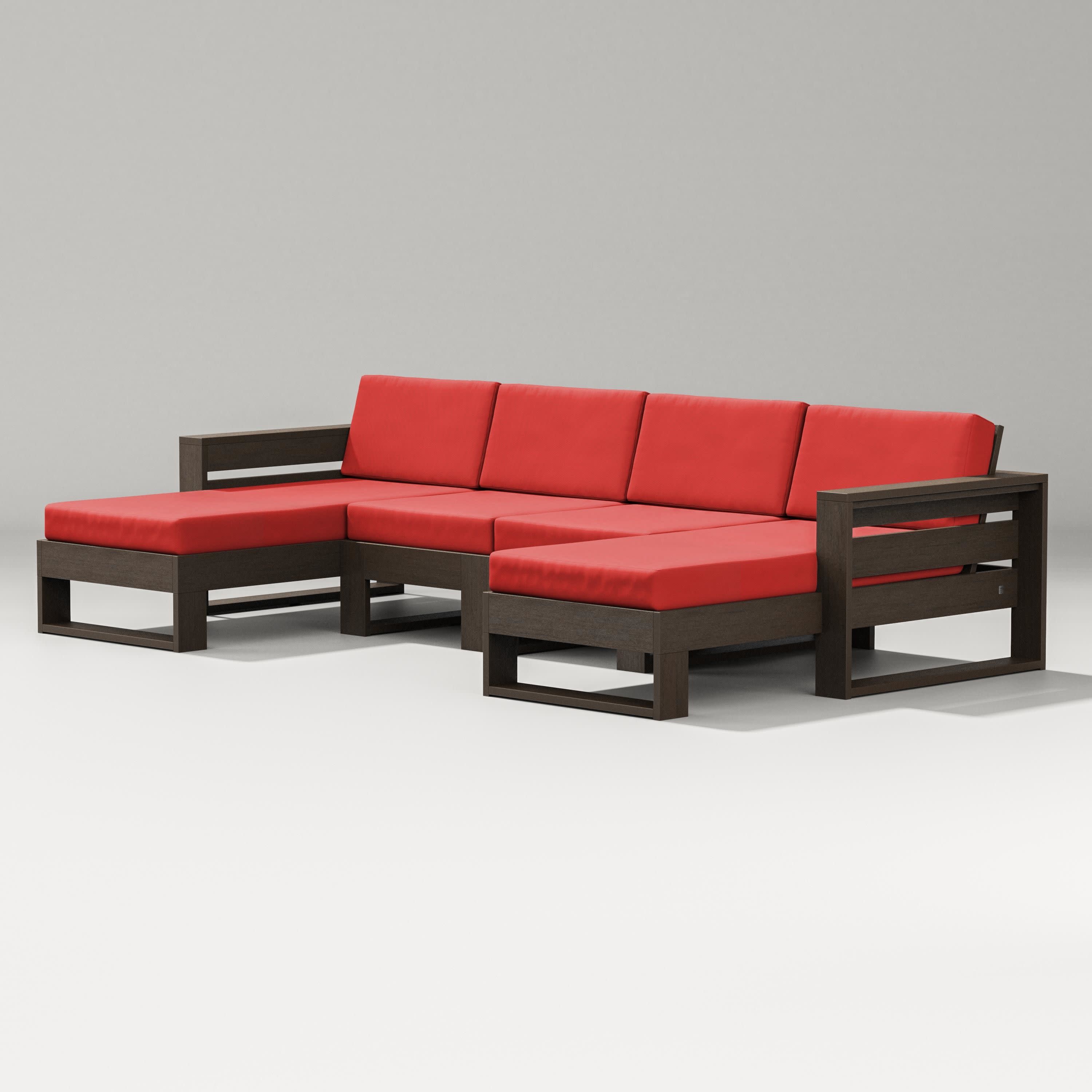 Latitude Double Chaise Sectional in Kona / Crimson Linen