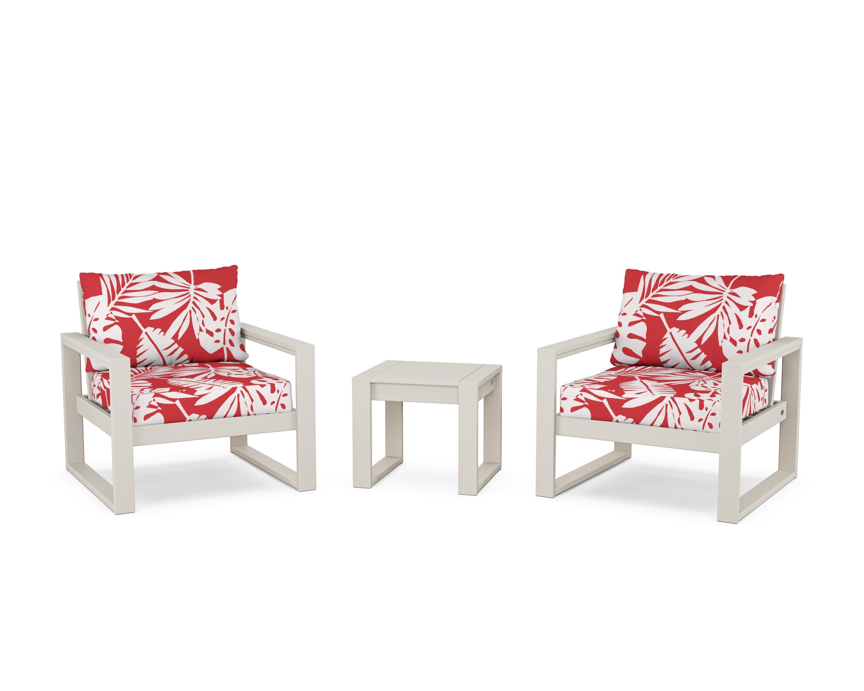 EDGE Sectional 3-Piece Deep Seating Set in Sand / Leaf Crimson