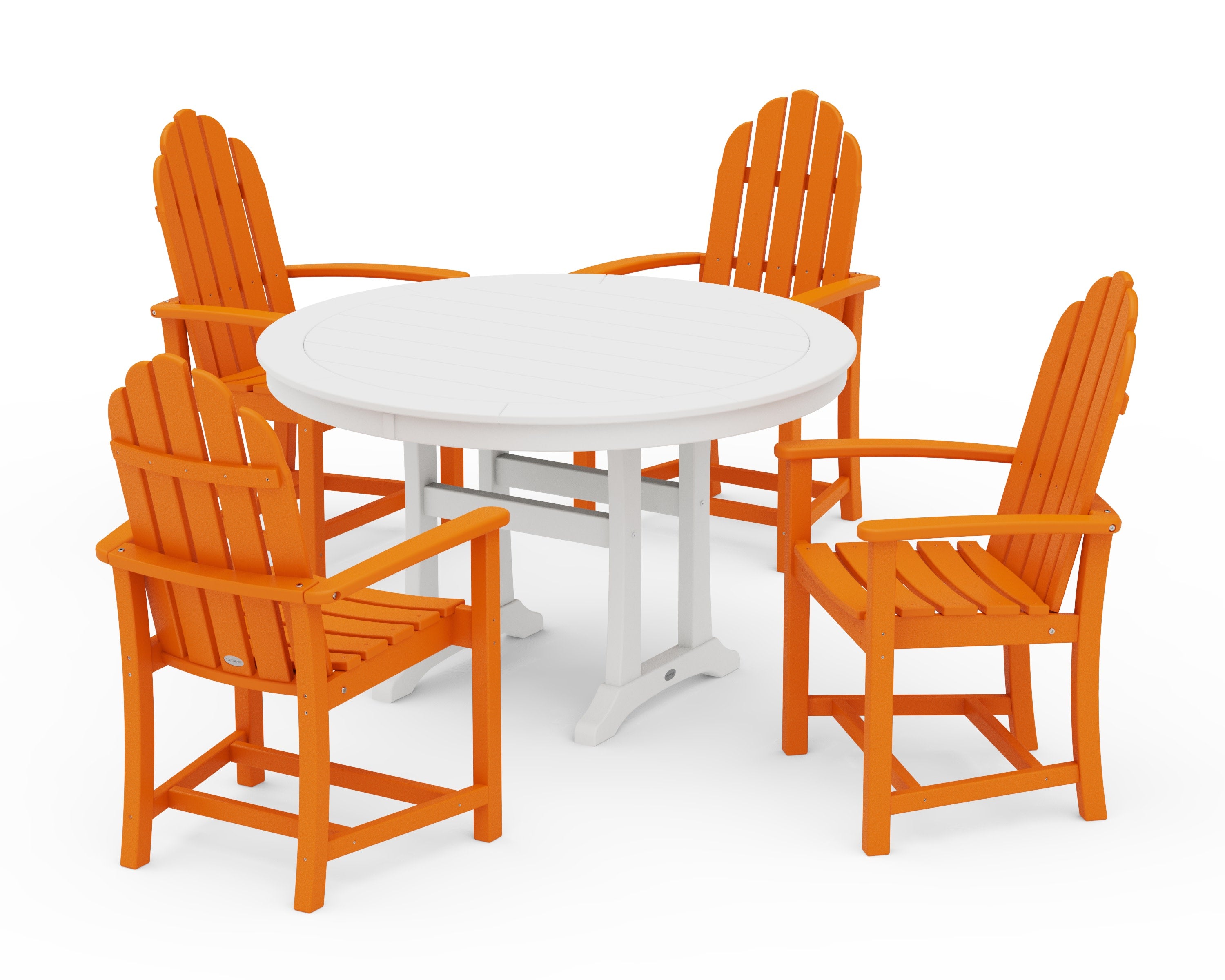 Classic Adirondack 5-Piece Round Dining Set with Trestle Legs in Tangerine / White