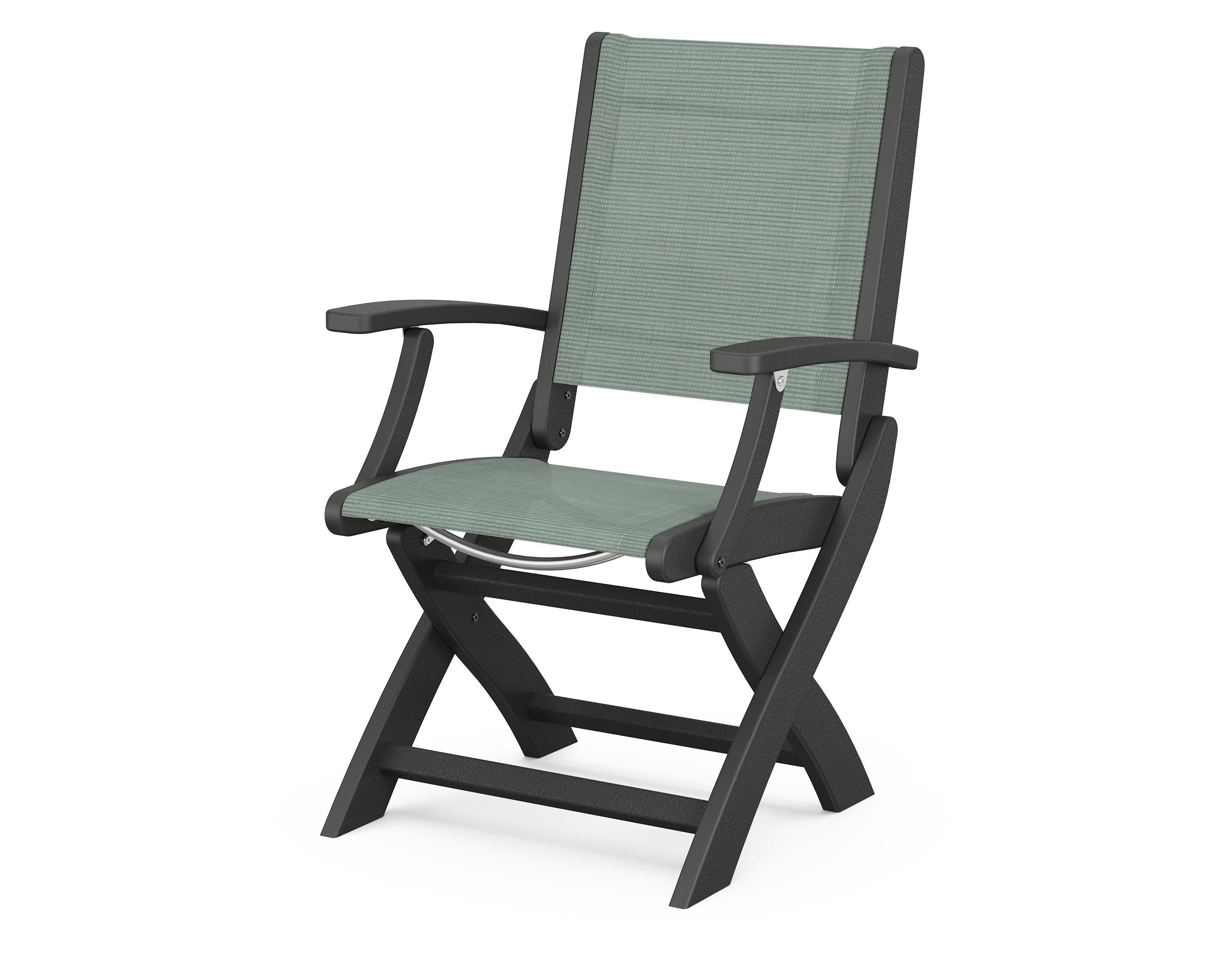 Coastal Folding Chair in Black / Dupioni Sea Mist Sling